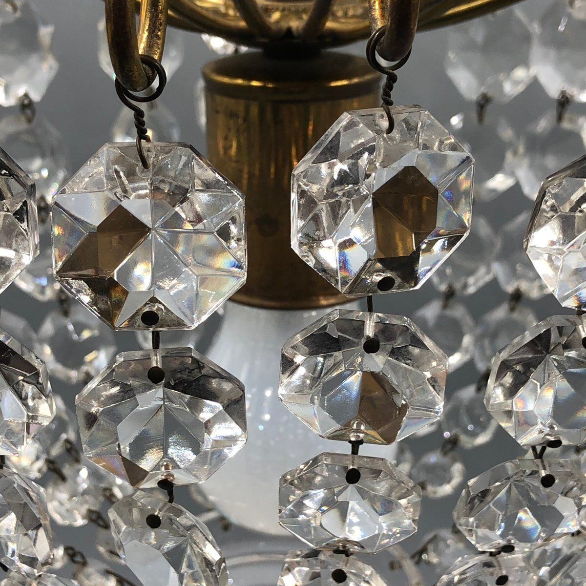Lighting Hollywood Regency Art Deco Basket Chandelier In Brass & Crystal Ceiling Lamp photo