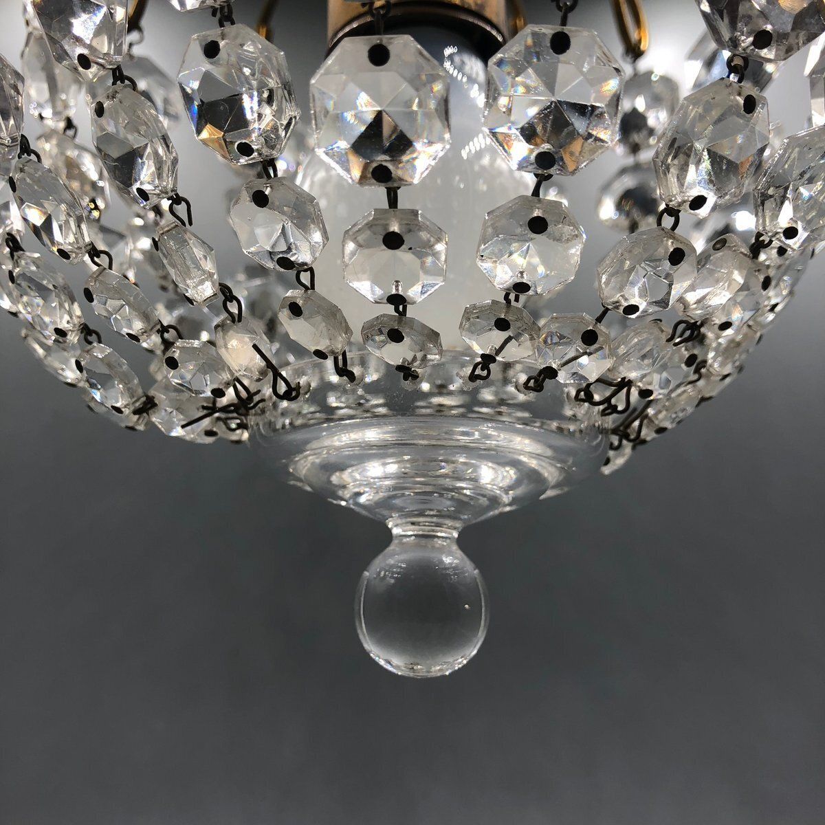 photo buy Hollywood Regency Art Deco Basket Chandelier In Brass & Crystal Ceiling Lamp