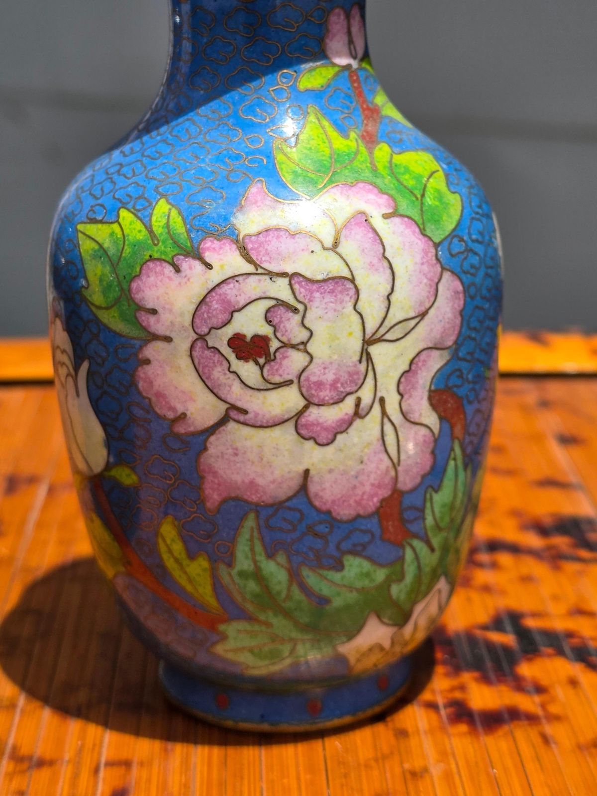 Pair Of Small China Vases In Cloisonné Enamel Colored 1950s photo vintage