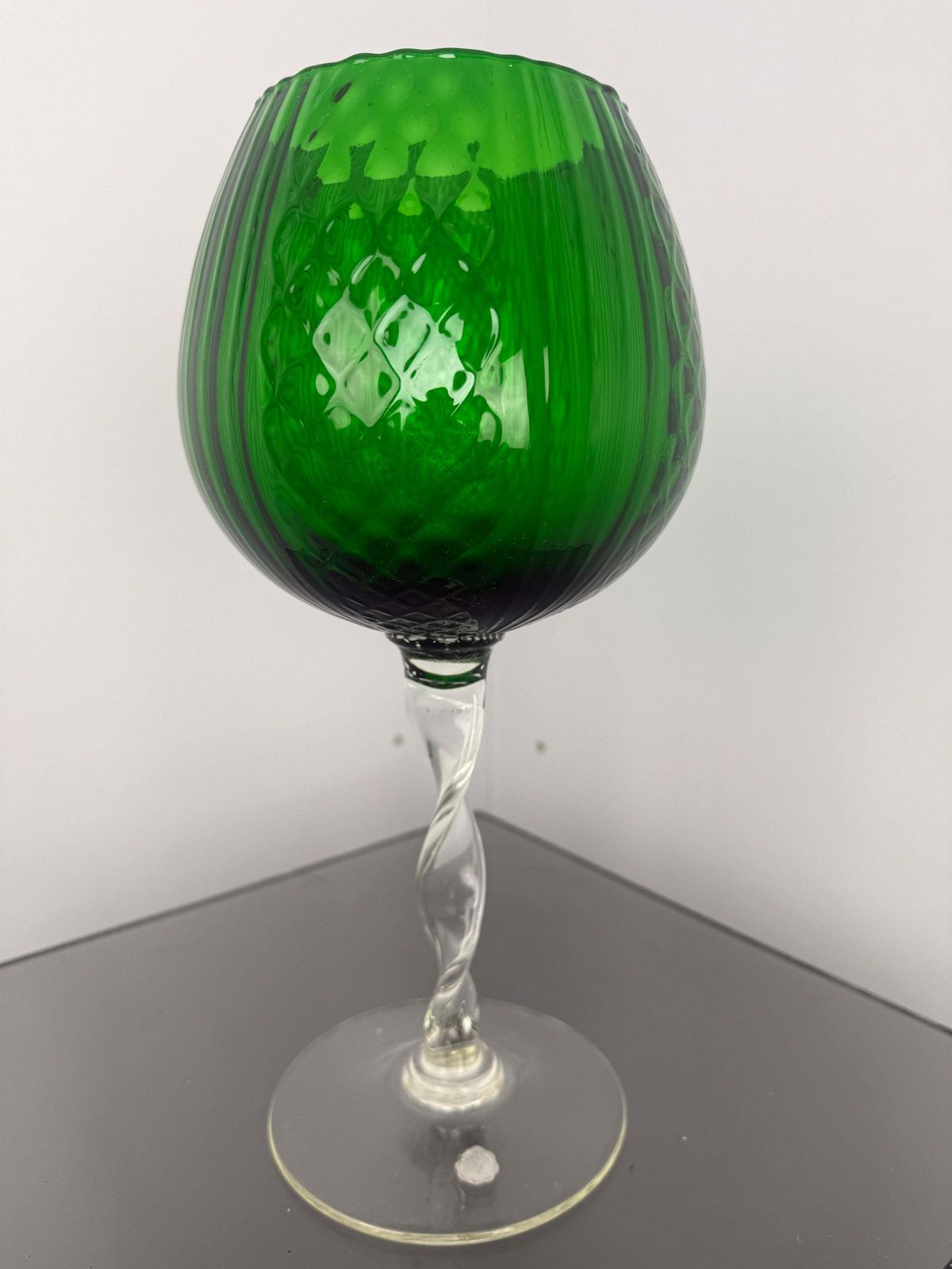 Mid Century Empoli Design Green Big Glass Vase  Italy 1960 photo 286.0