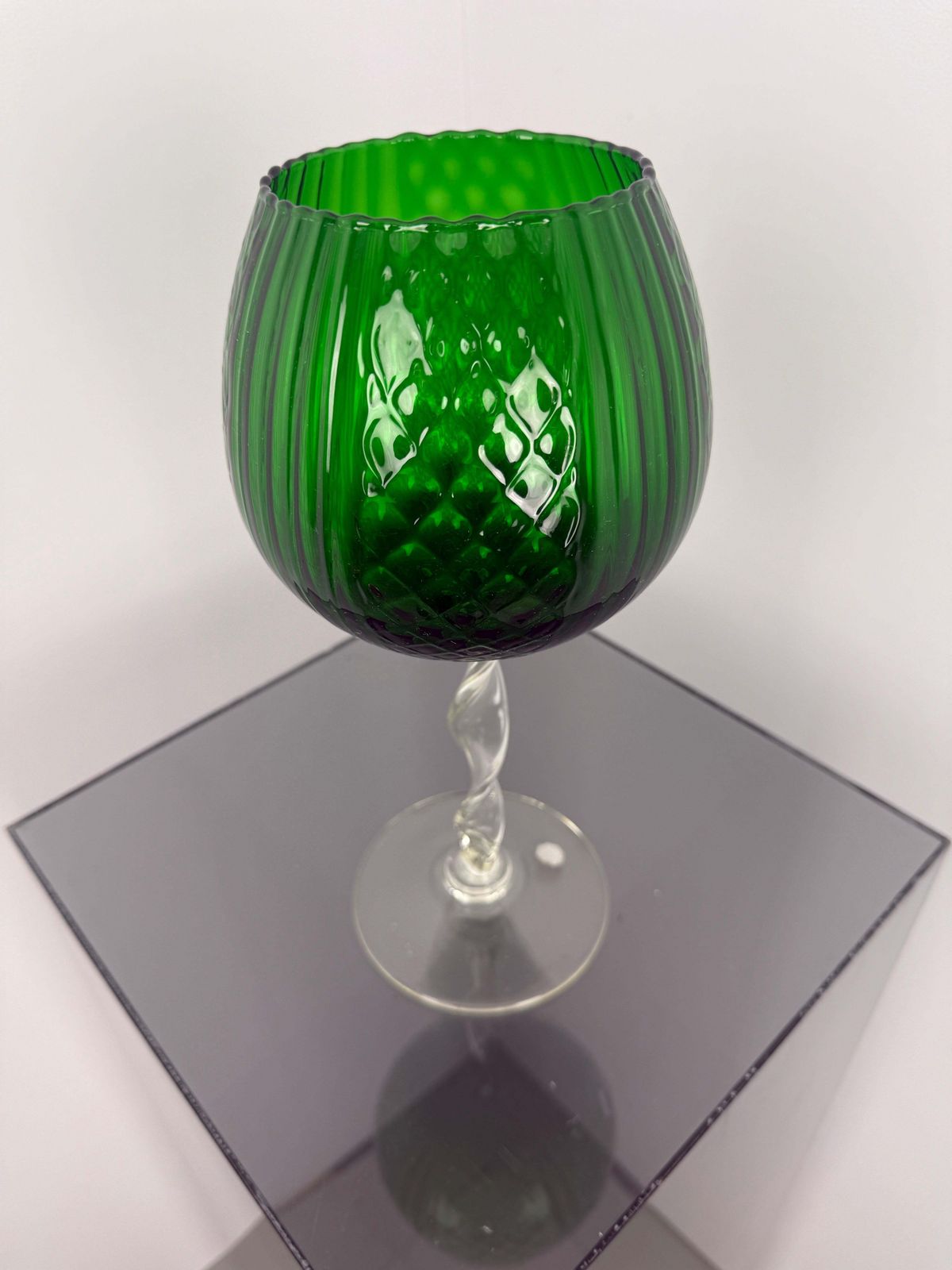photo vinterior Mid Century Empoli Design Green Big Glass Vase  Italy 1960