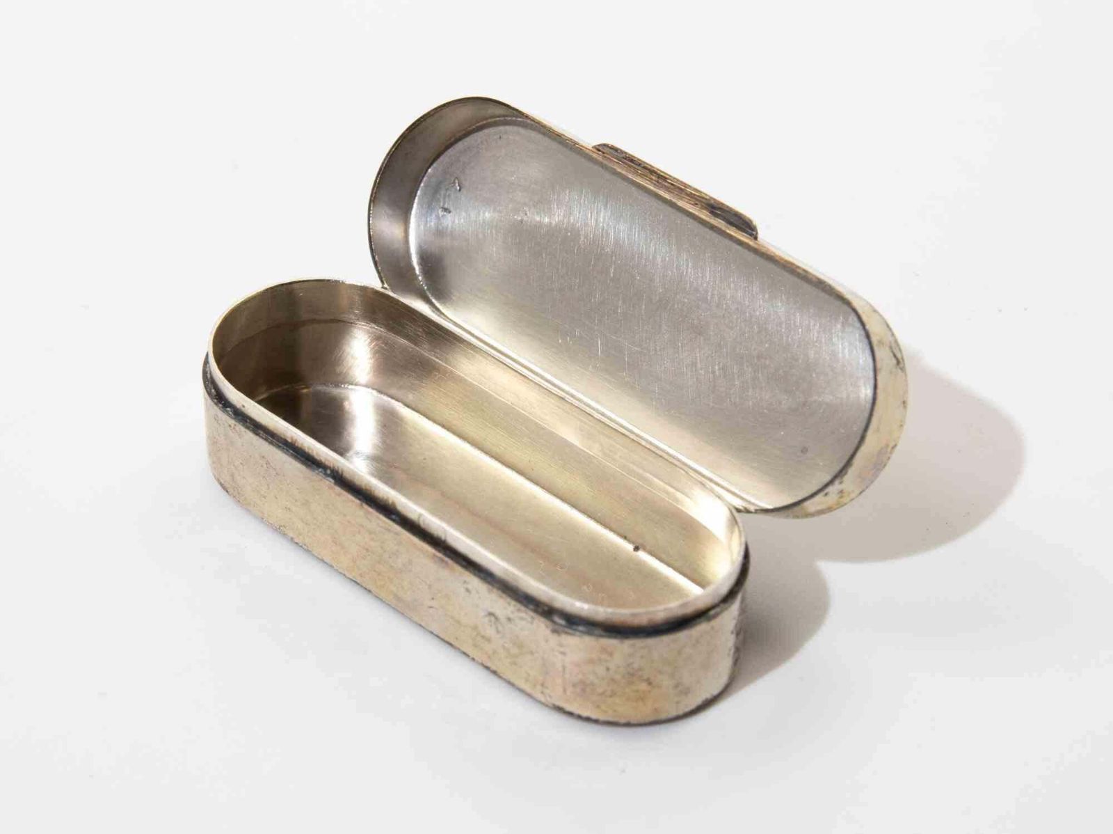 Sterling Silver Oval Hinged Box / Pill Case, 1950s photo furniture