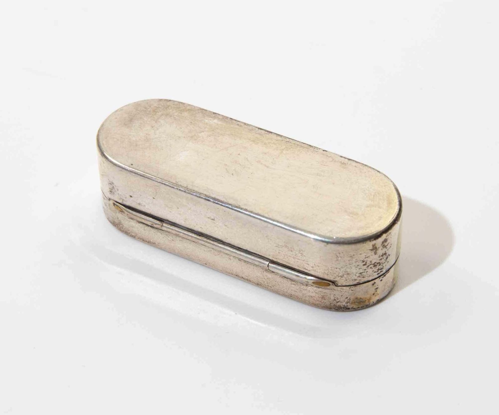Sterling Silver Oval Hinged Box / Pill Case, 1950s photo Home Decor