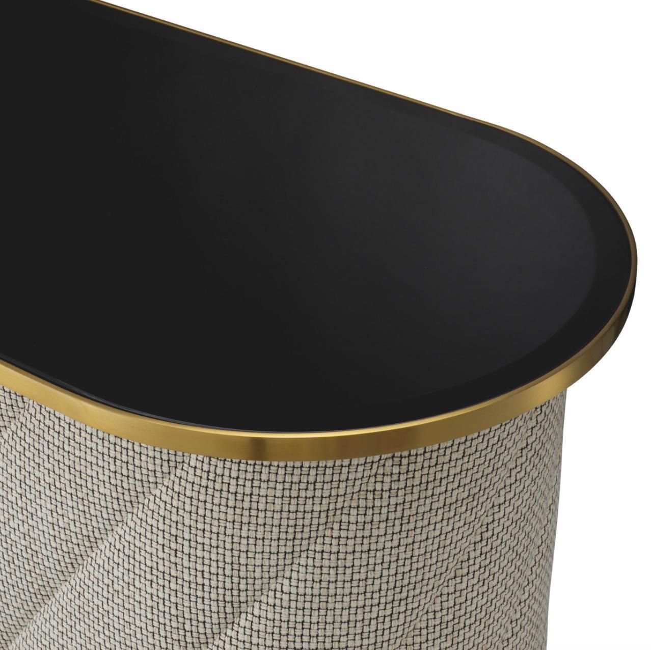 Oval Bar Brushed Brass Black Beveled Glass Forrester Off White Fabric photo buy