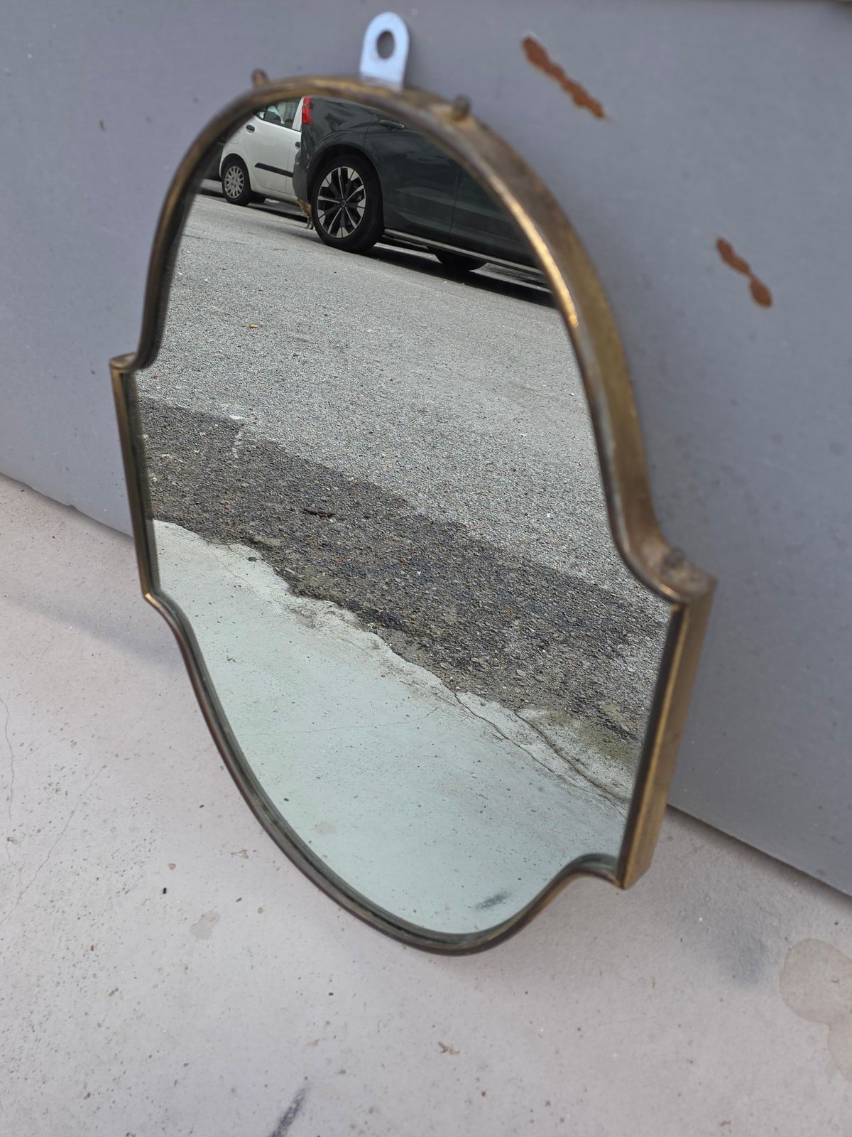 Small Italian Mid Century Shaped Brass Mirror photo vinterior
