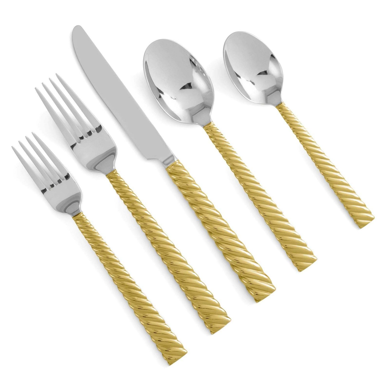 Ten Set Of 5 Piece Contemporary Gold Stainless Steel Twist Handle Flatware photo furniture