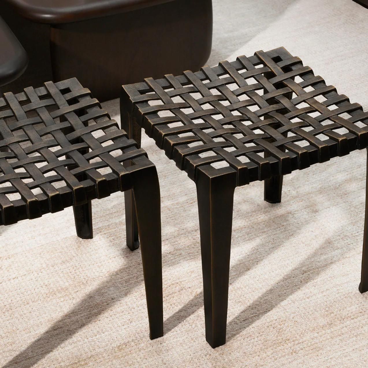 Pair Of Stools In Aluminium Antique Bronze Finish photo for sale