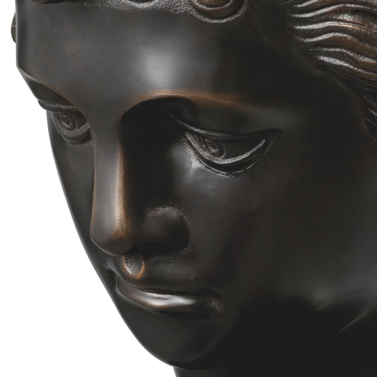 Head David Sculpture In Antique Bronze Finish On Black Marble Base photo vinterior