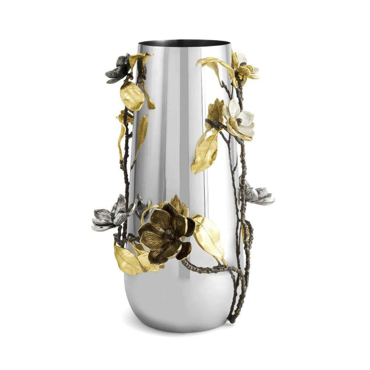 Pair Of Floral Silver & Gold Metal Centerpiece Vase photo 4257.0