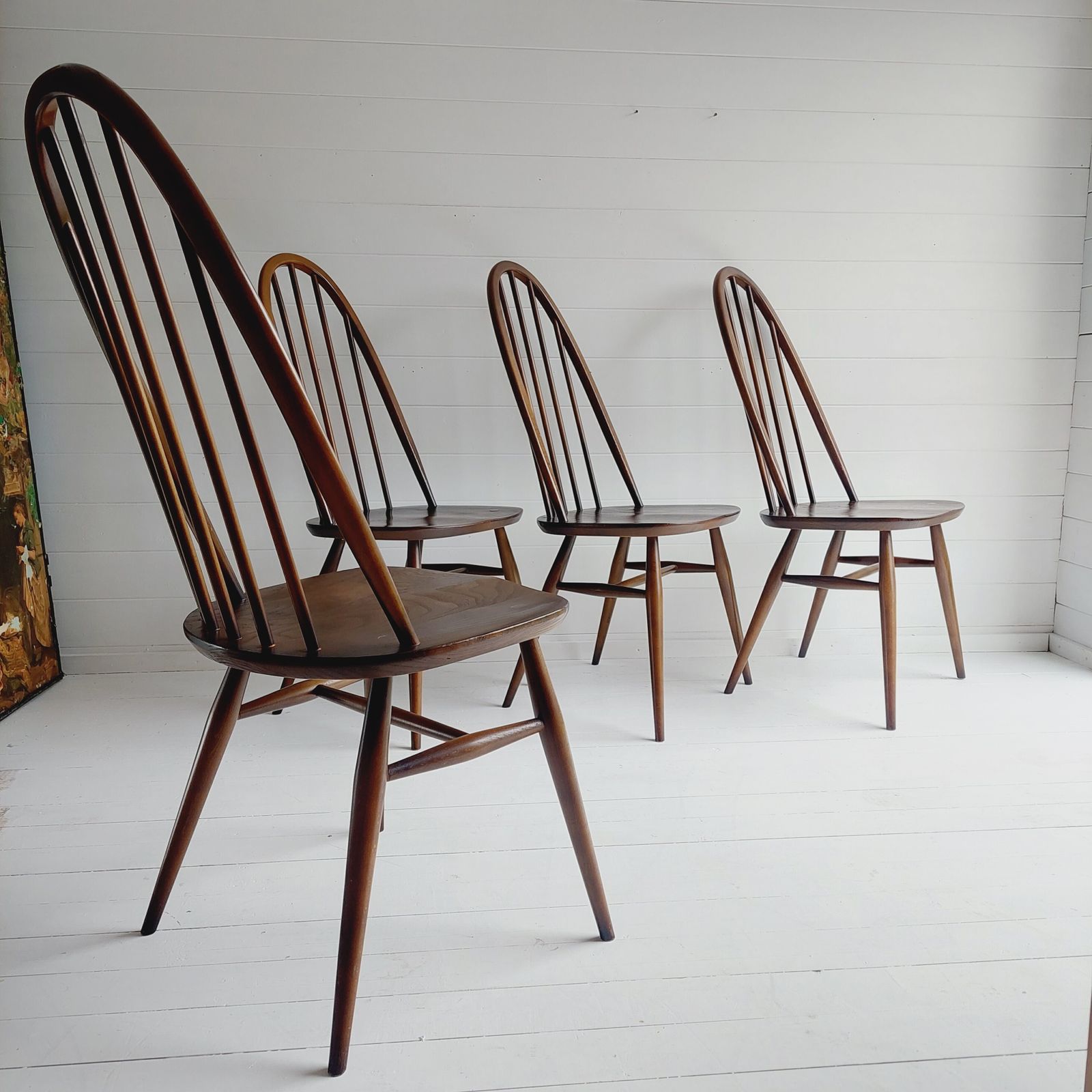 photo for sale 4 Mid Century Ercol Dining Chairs Windsor Quaker 365 Golden Dawn Vintage 60s