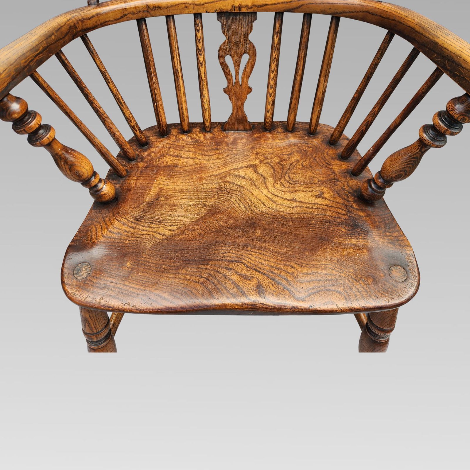Stunning Antique Elm Spindle Back Windsor Armchair, Crinoline Chair photo for sale