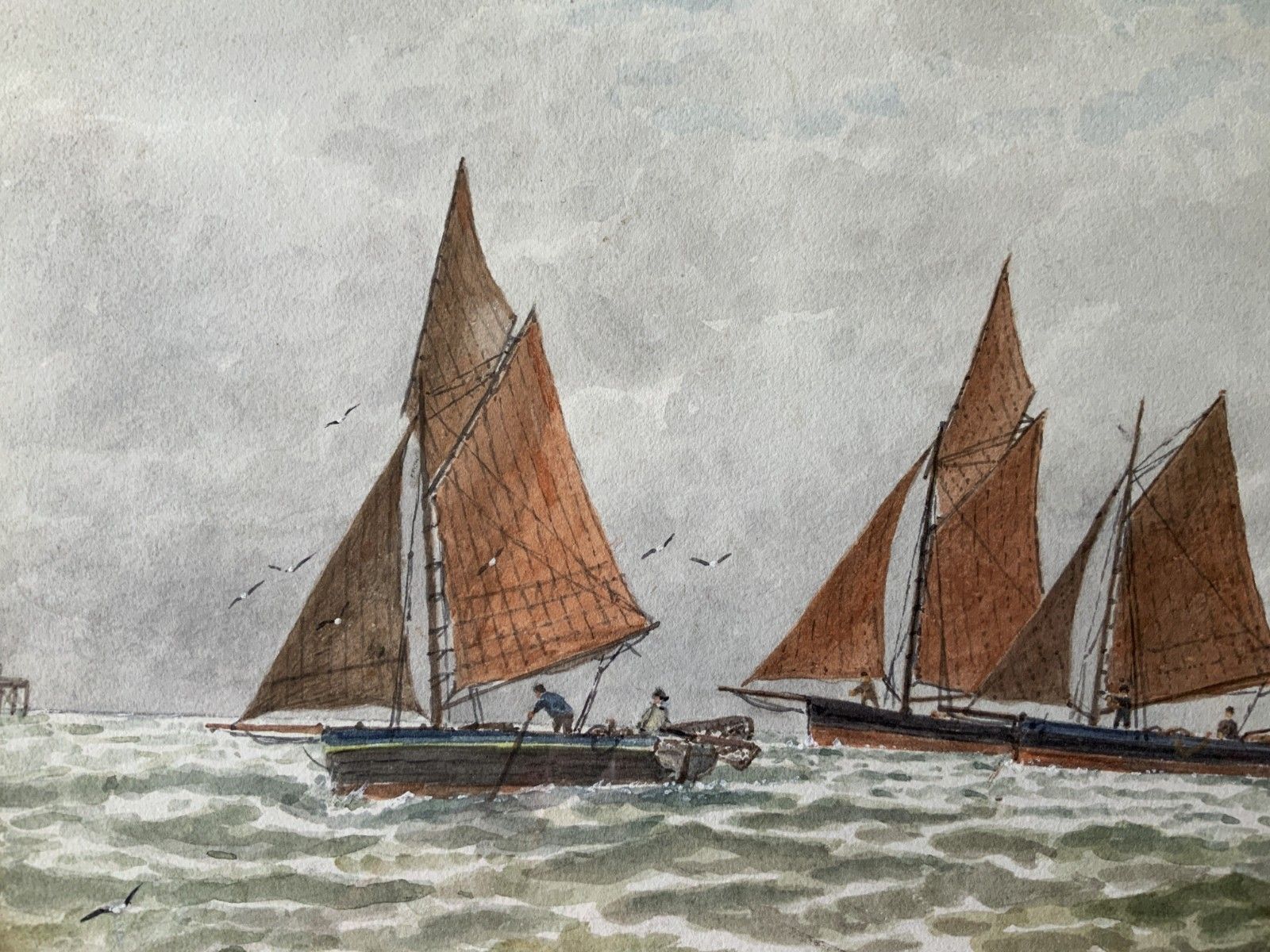 Seascape Sailing Watercolour Painting By George Stanfield Walters (1838 1924) photo vintage