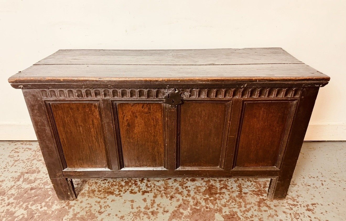 A Rare & Beautiful 320 Year Old James II Antique Oak Panelled Coffer C1690 photo buy