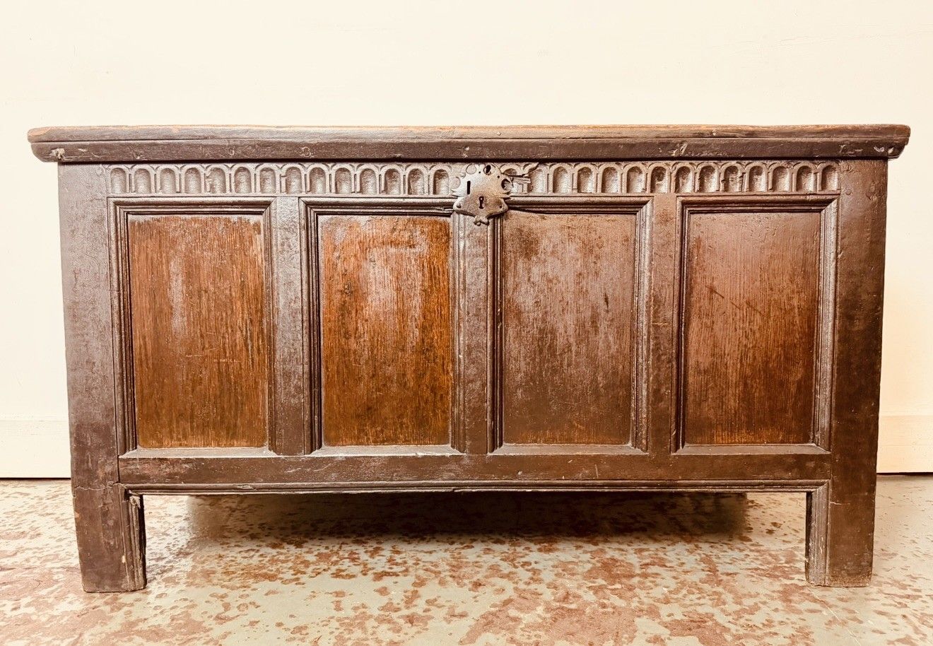 895.0 A Rare & Beautiful 320 Year Old James II Antique Oak Panelled Coffer C1690 photo