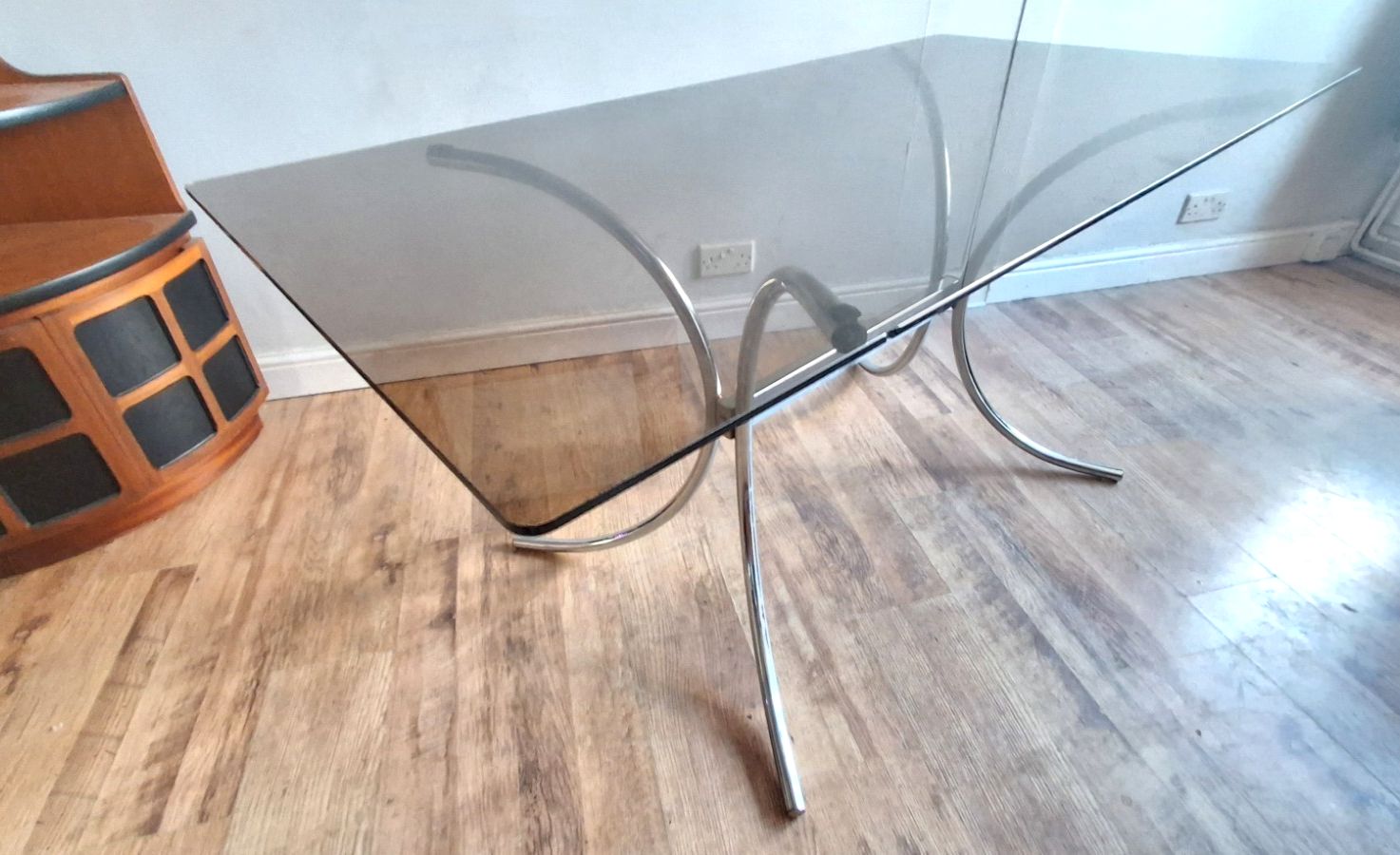 Original 1970's Italian Chrome & Smoked Glass Mid Century Dining / Kitchen Table photo furniture
