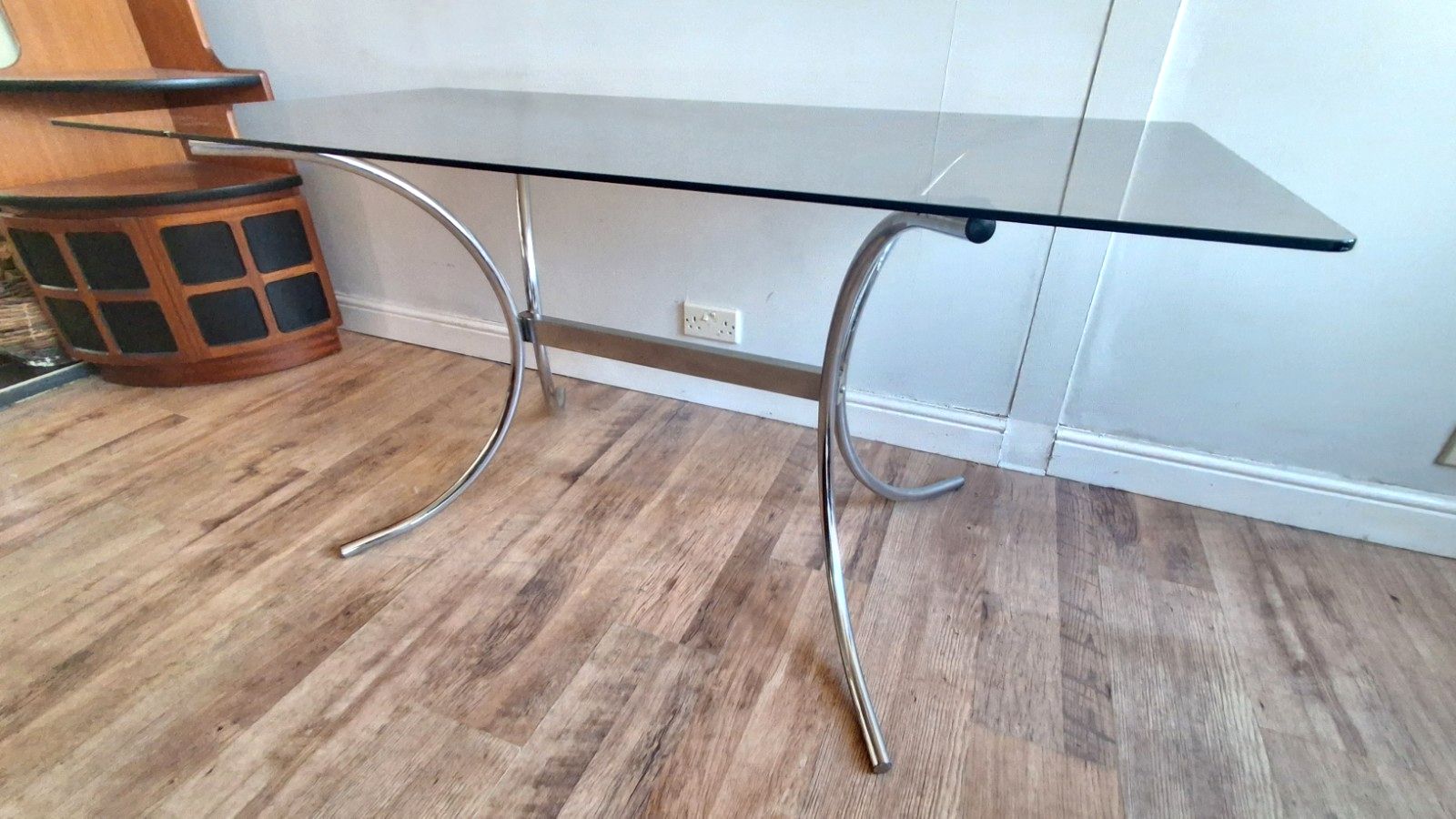 230.0 Original 1970's Italian Chrome & Smoked Glass Mid Century Dining / Kitchen Table photo