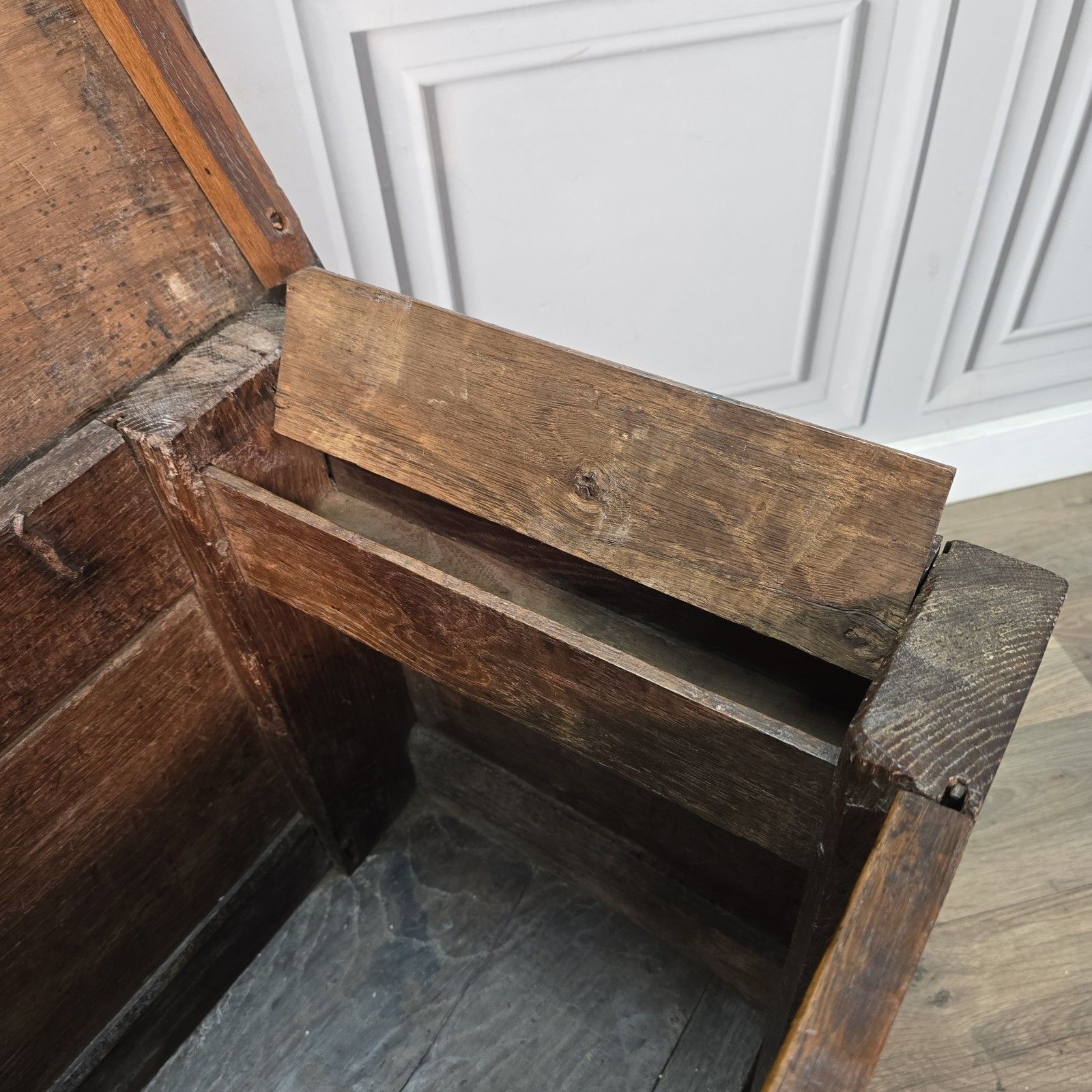 Furniture Antique Oak Coffer Trunk Panelled Blanket Box Chest 18th Century Solid Wood photo