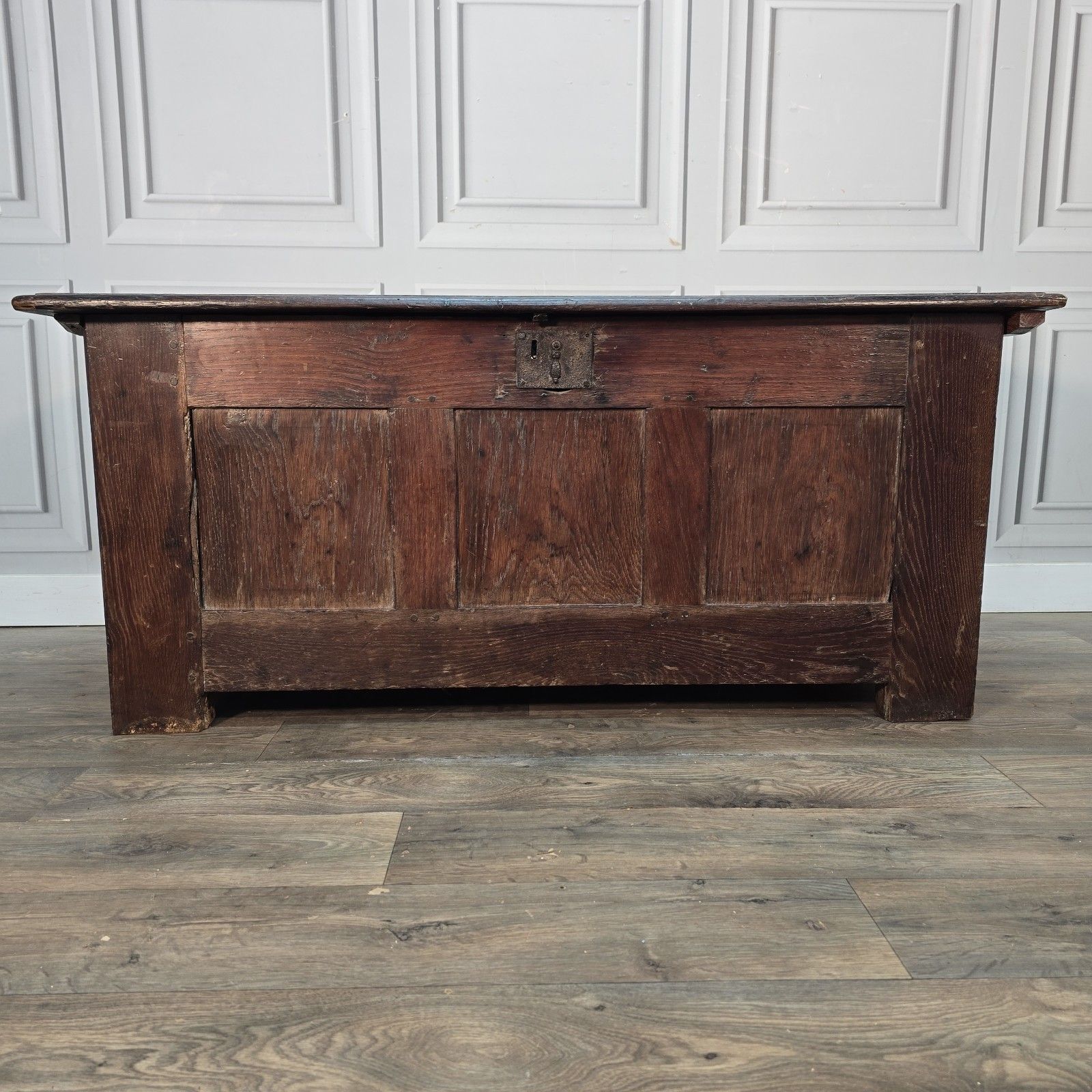 photo vintage Antique Oak Coffer Trunk Panelled Blanket Box Chest 18th Century Solid Wood