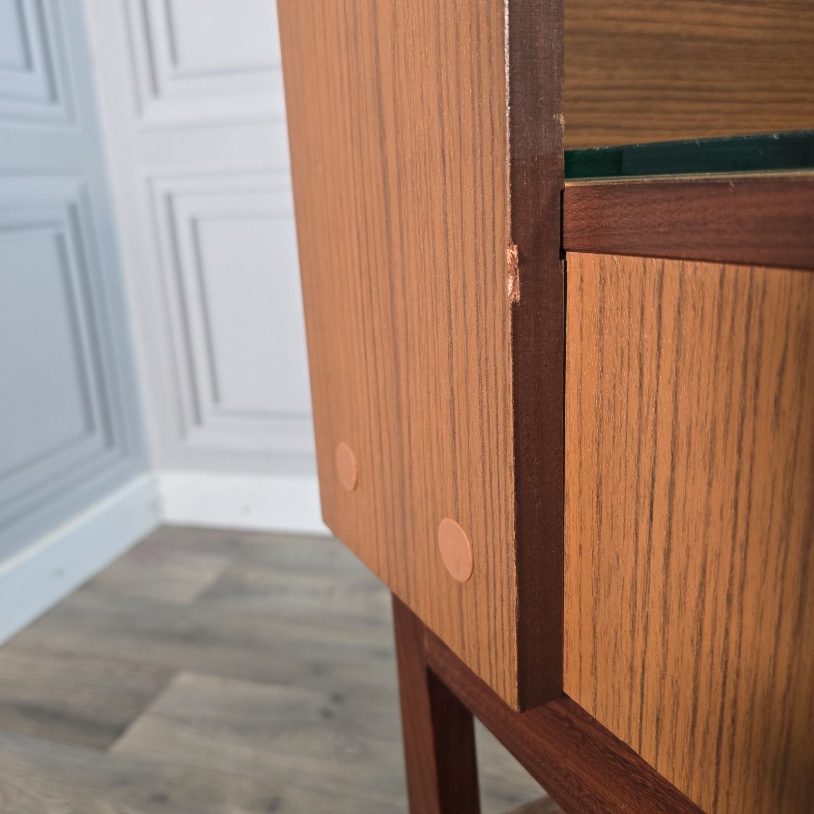 330.0 Pair Mid Century Bedside Cabinets Tables Teak Effect Retro Vintage Nightstands photo