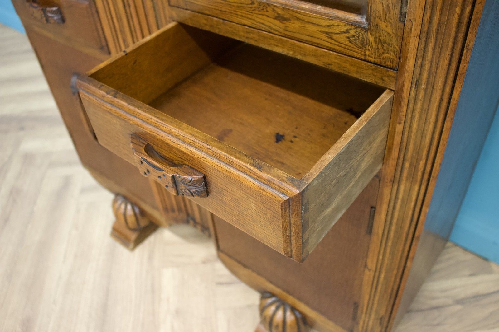 Vintage Oak Art Deco Glazed Bookcase Display Cabinet, 1930s #1779 photo vintage