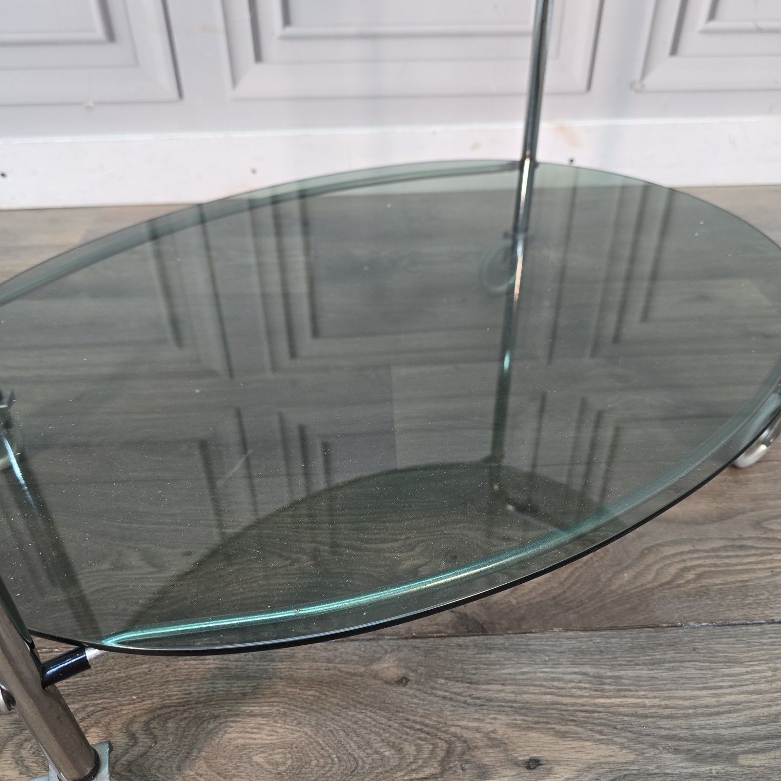 Vintage Chrome Drinks Trolley Smoked Glass Bar Cocktail Tea Cart Retro Mcm photo vinterior