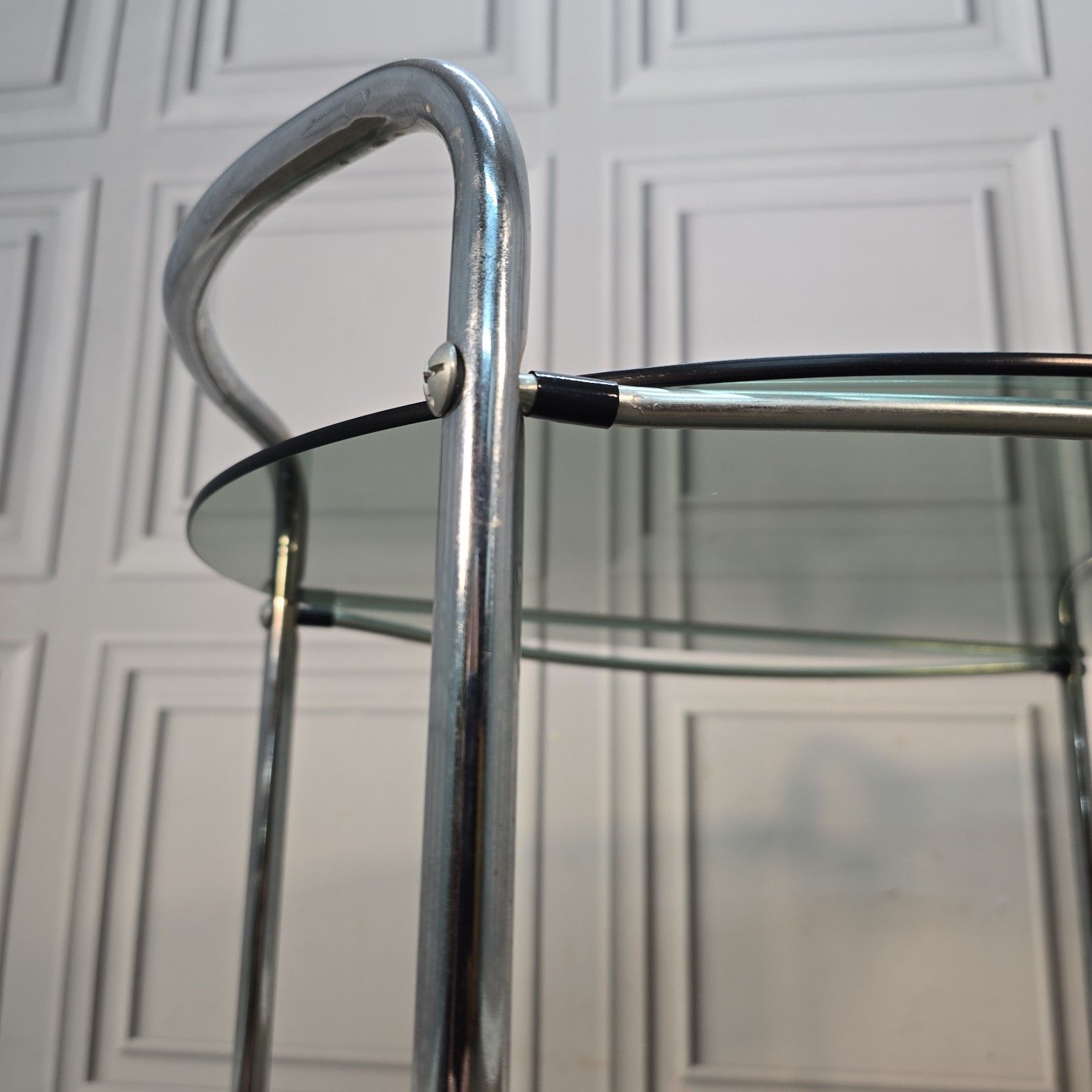 Vintage Chrome Drinks Trolley Smoked Glass Bar Cocktail Tea Cart Retro Mcm photo buy