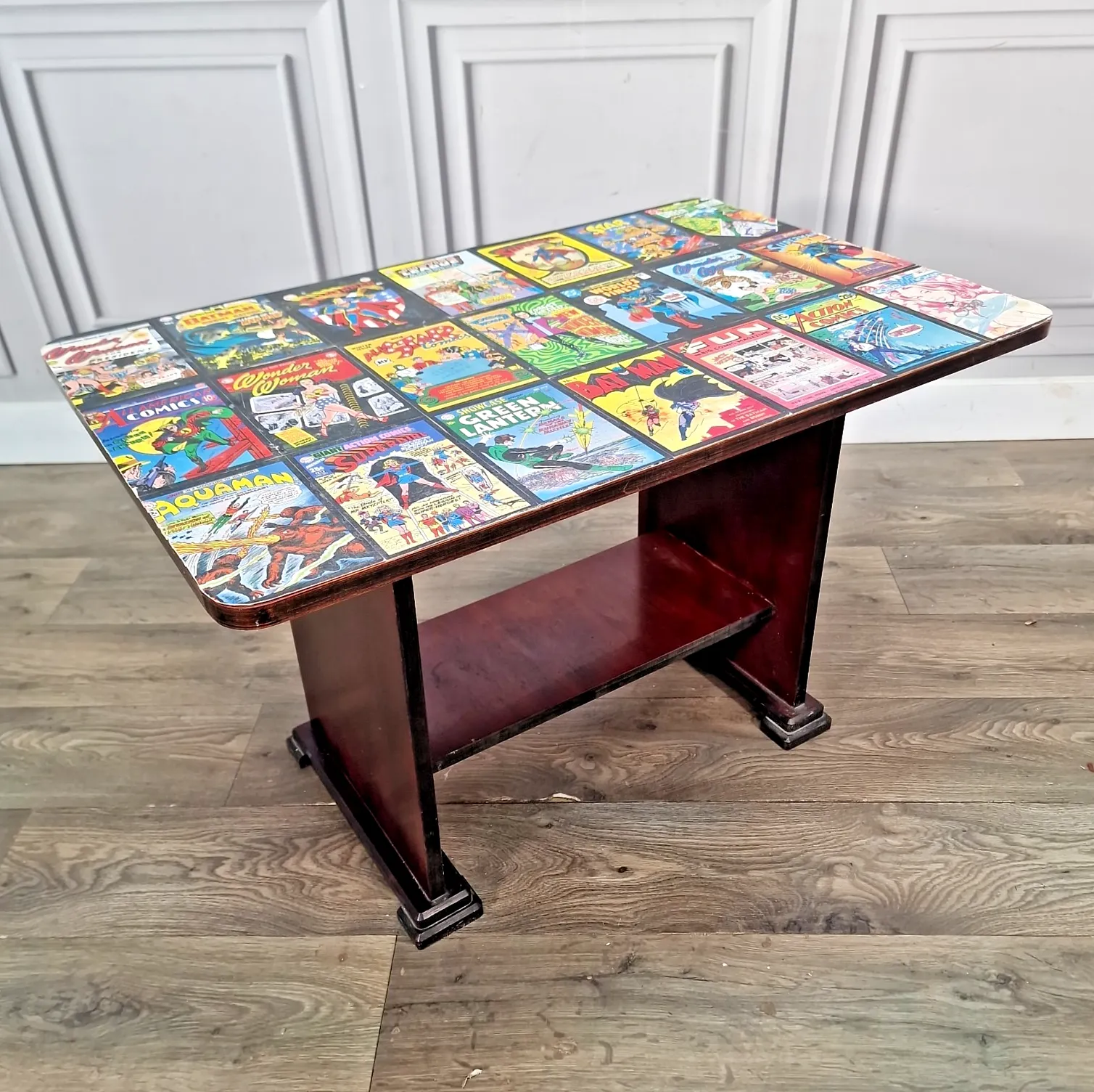 Vintage Comic Book Coffee Table Superhero Decoupage Upcycle Retro One Off