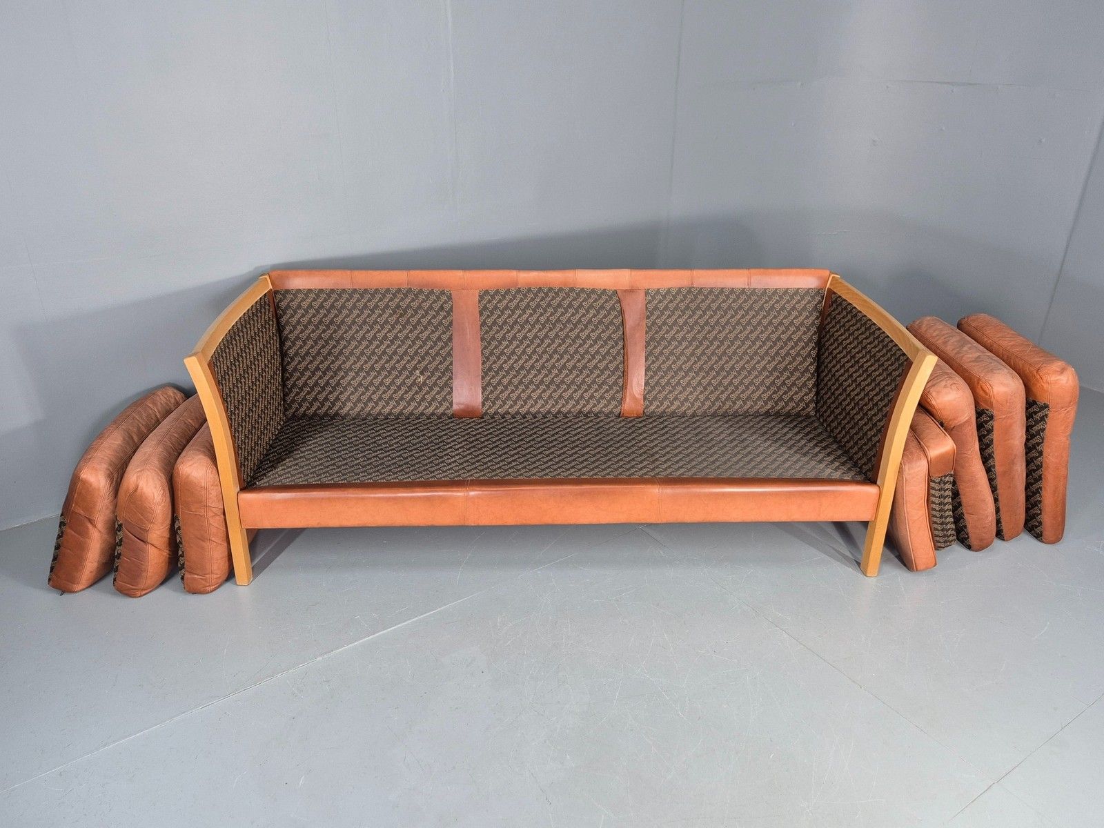 Vintage 3 Seater Sofa Tan Leather Stouby Style 1980s Retro Mcm Eb10104 photo buy