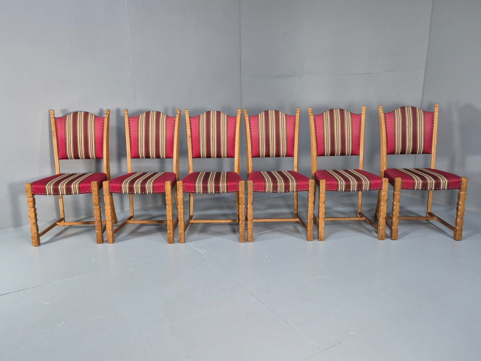 6 Vintage Kjaernulf Style Danish Oak Dining Chairs 1970s Retro Red Wool Eb9535 photo furniture