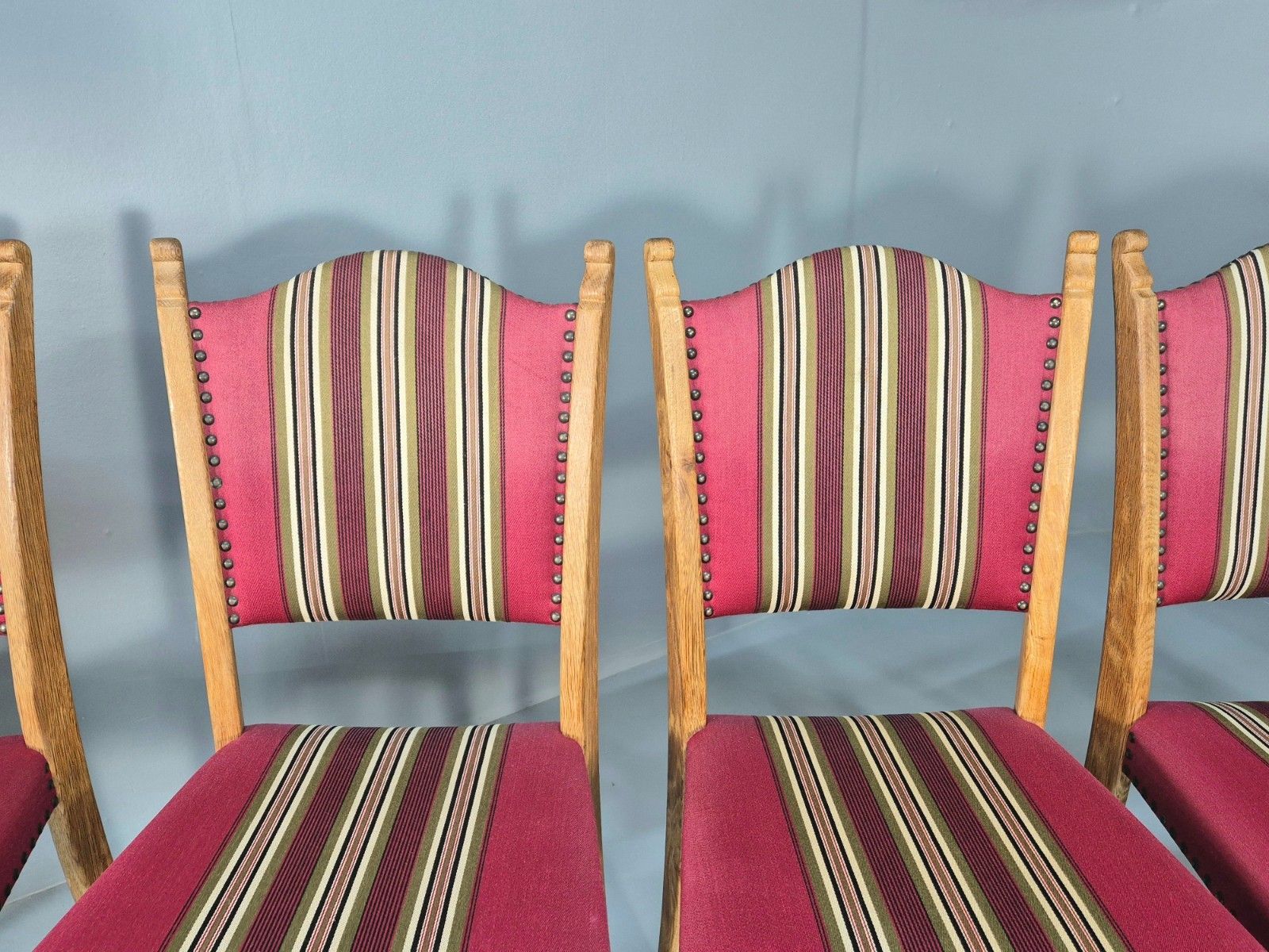 6 Vintage Kjaernulf Style Danish Oak Dining Chairs 1970s Retro Red Wool Eb9535 photo 300.0