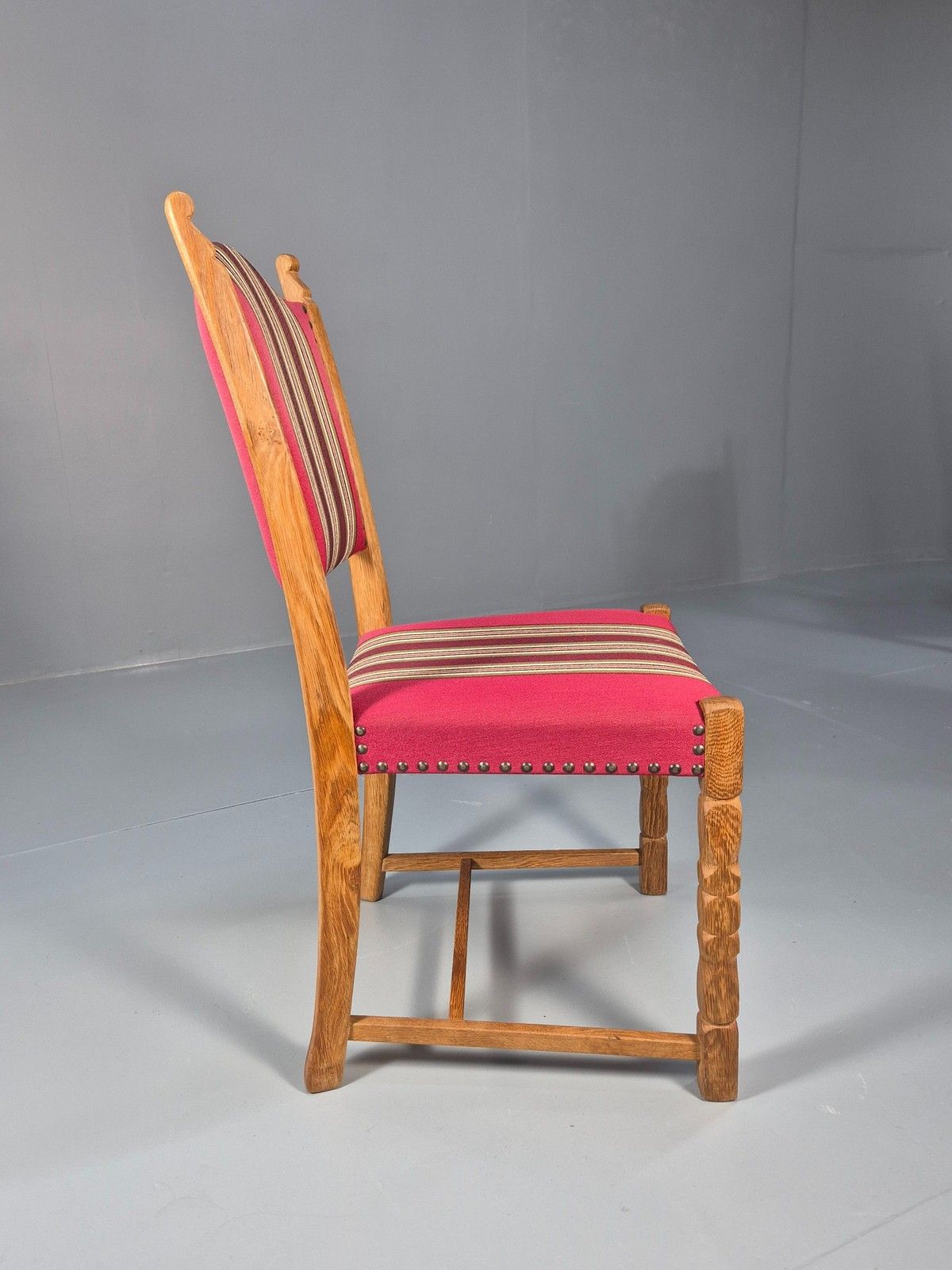 photo for sale 6 Vintage Kjaernulf Style Danish Oak Dining Chairs 1970s Retro Red Wool Eb9535