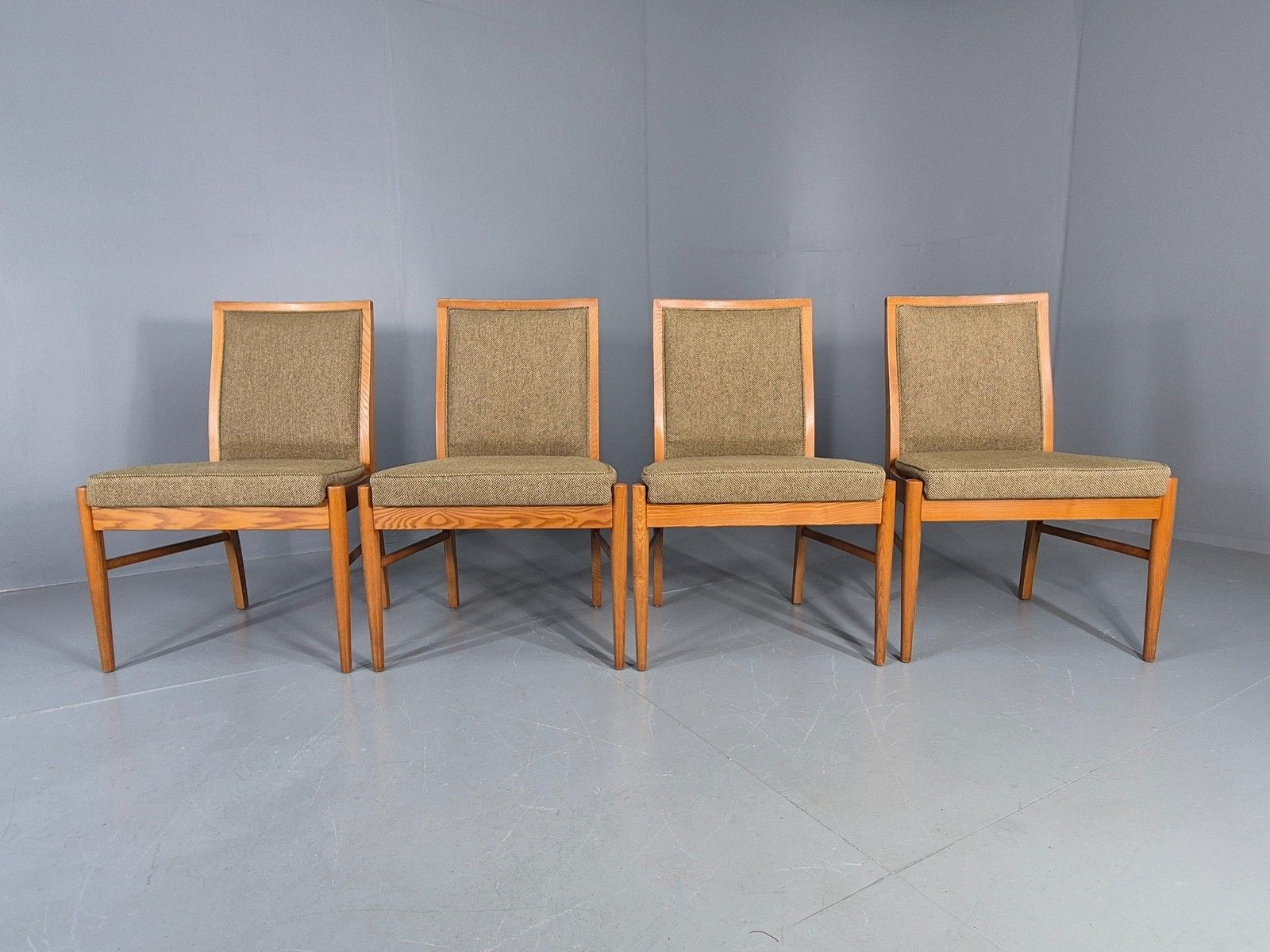 4 Vintage 1970s Elm Frame Dining Chairs Mid Century Retro Wool Seats Eb12179 photo for sale