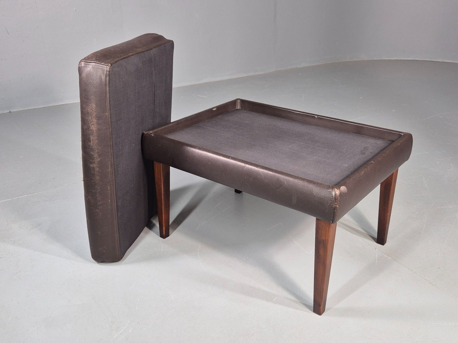 Vintage Mid Century Footstool Danish 1960s Retro Brown Leather Eb12225 photo 80.0