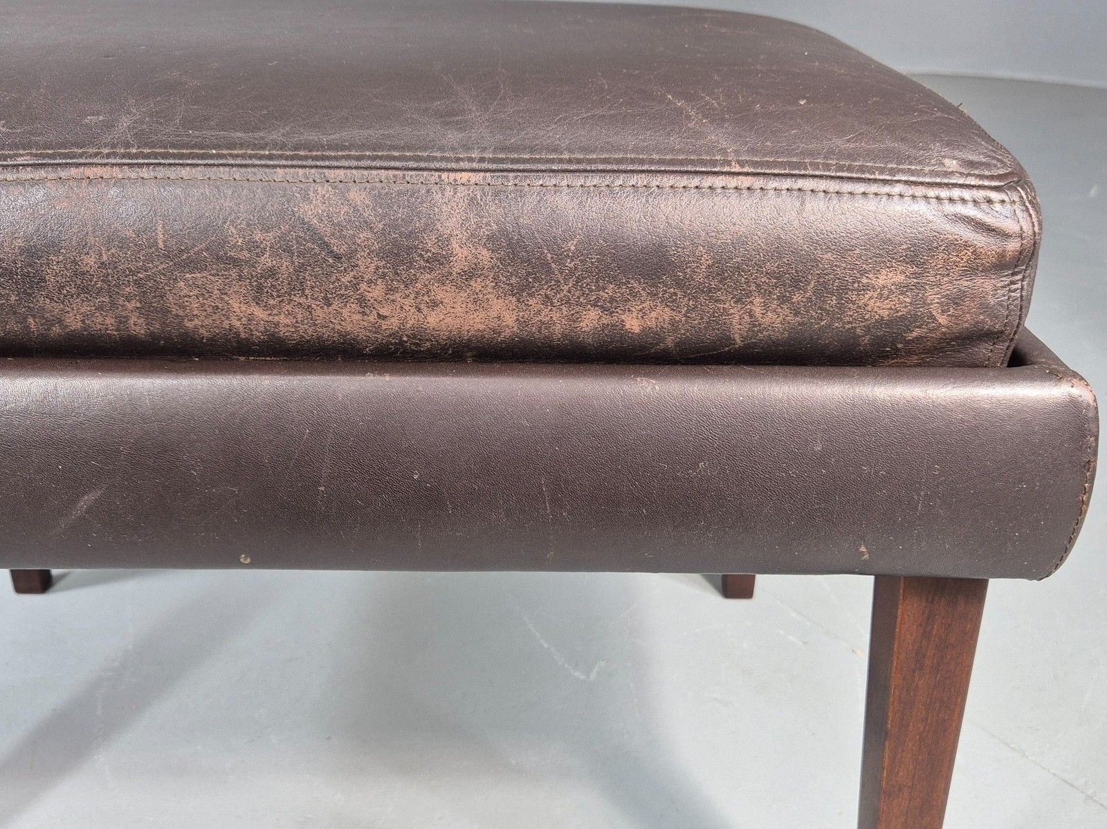 photo furniture Vintage Mid Century Footstool Danish 1960s Retro Brown Leather Eb12225