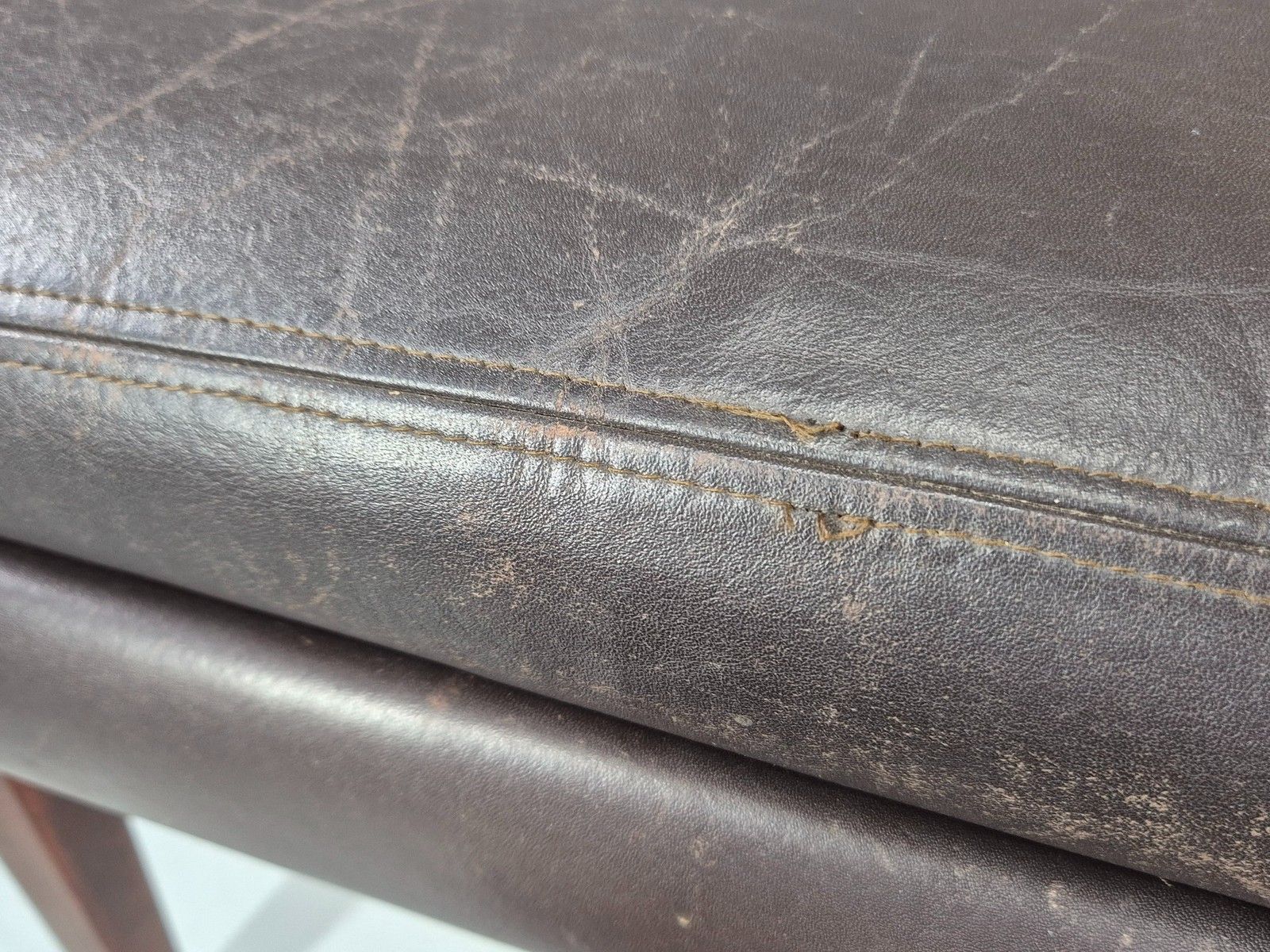 80.0 Vintage Mid Century Footstool Danish 1960s Retro Brown Leather Eb12225 photo