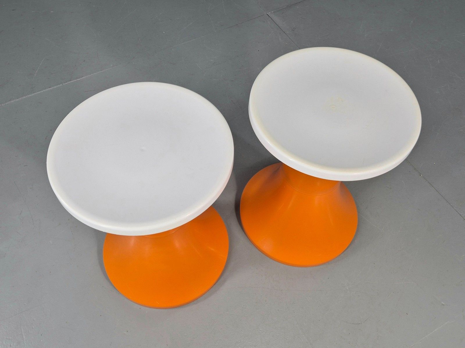 2 Vintage Orange And White Tam Tam Stools Retro 1960s Pop Art Eb12253 photo for sale