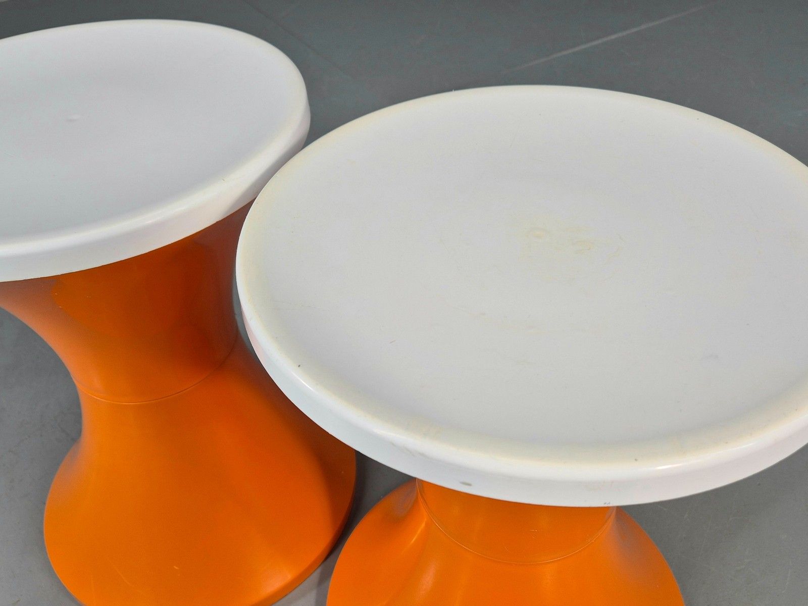 2 Vintage Orange And White Tam Tam Stools Retro 1960s Pop Art Eb12253 photo vinterior