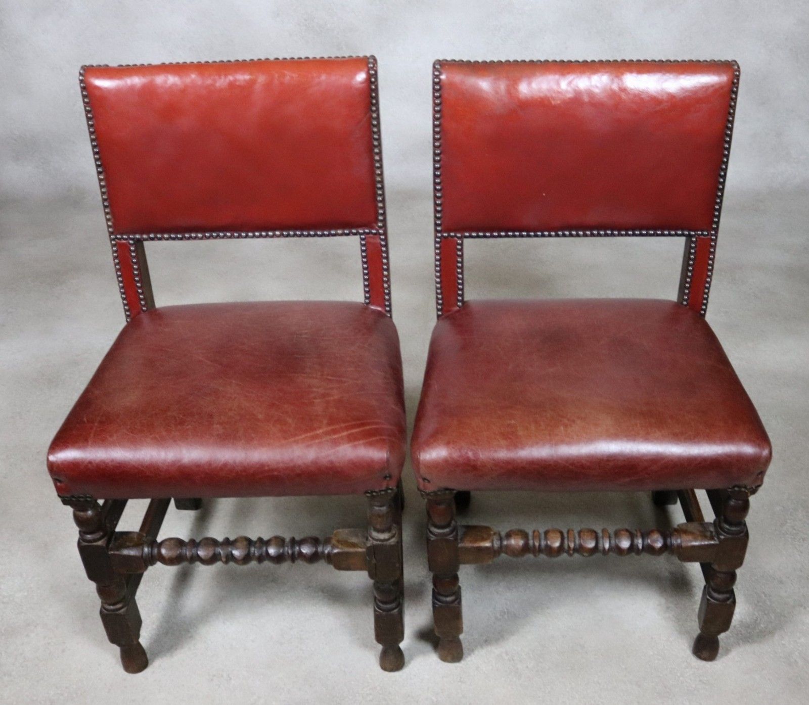 Set Of 6 Antique Cromwellian Style Oak And Leather Dining Chairs photo 495.0