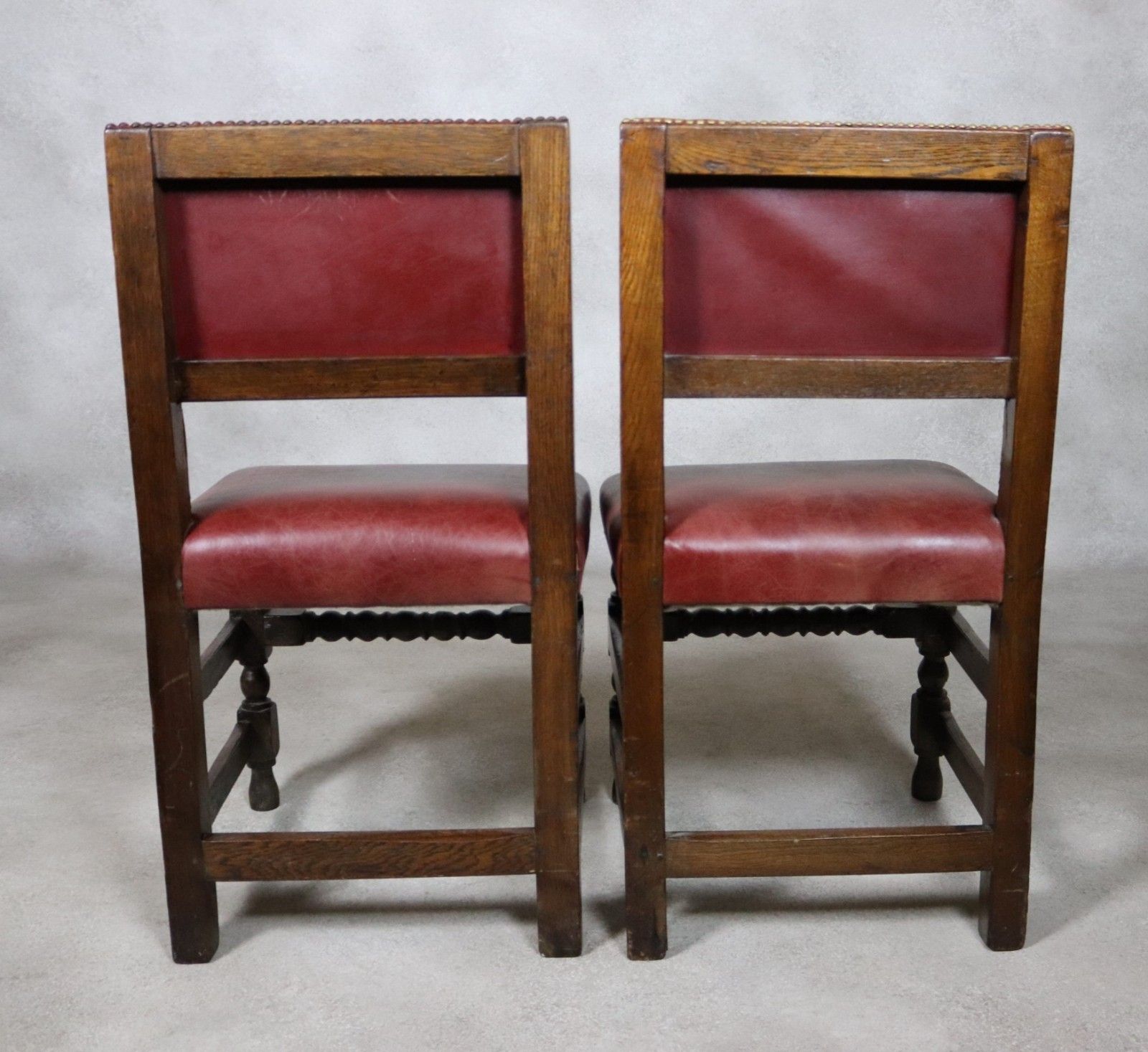 Set Of 6 Antique Cromwellian Style Oak And Leather Dining Chairs photo vinterior