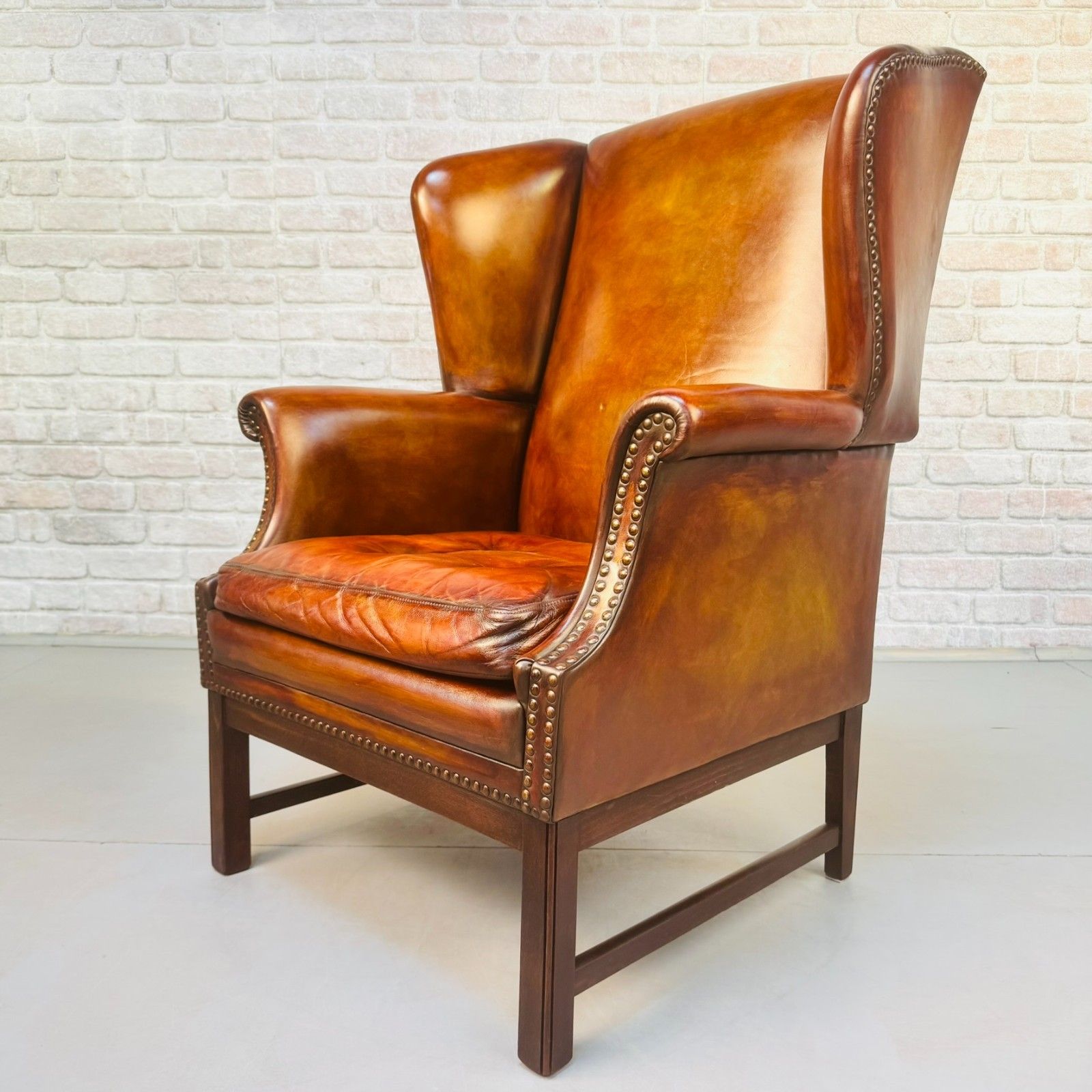 Neat Vintage Danish Leather Wingback Chair – Hand Dyed Tan Colour photo vintage