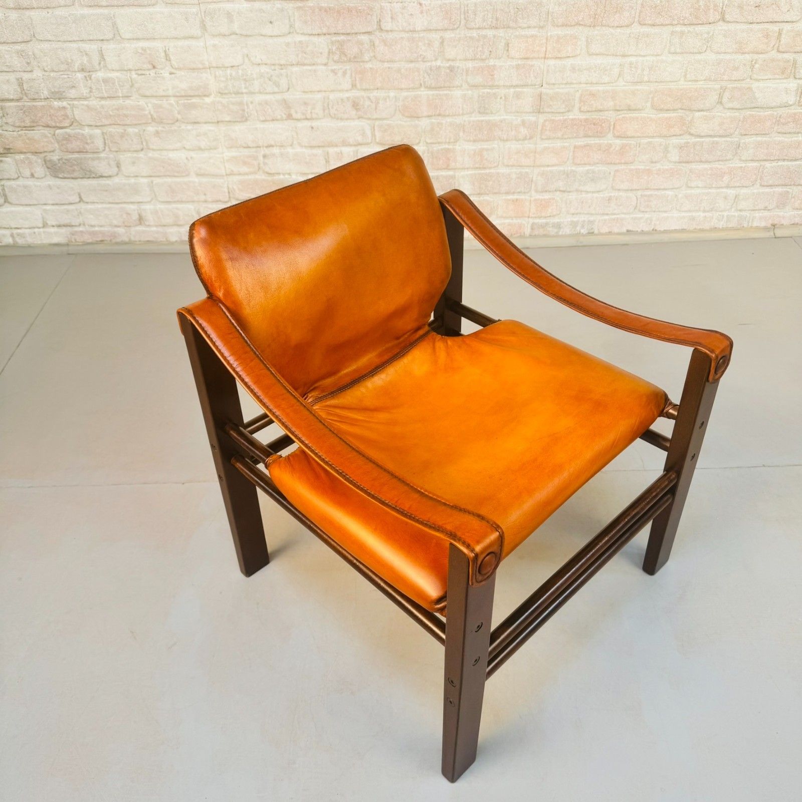 Vintage Danish Safari Chair | Hand Dyed Tan Leather | Solid Beech Frame photo vintage