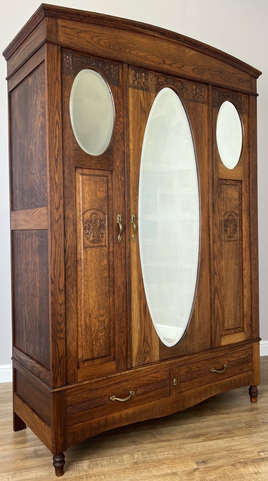 Wardrobe Antique French Oak Two Door Mirrored Carved Armoire Cabinet Lot 6123 photo for sale