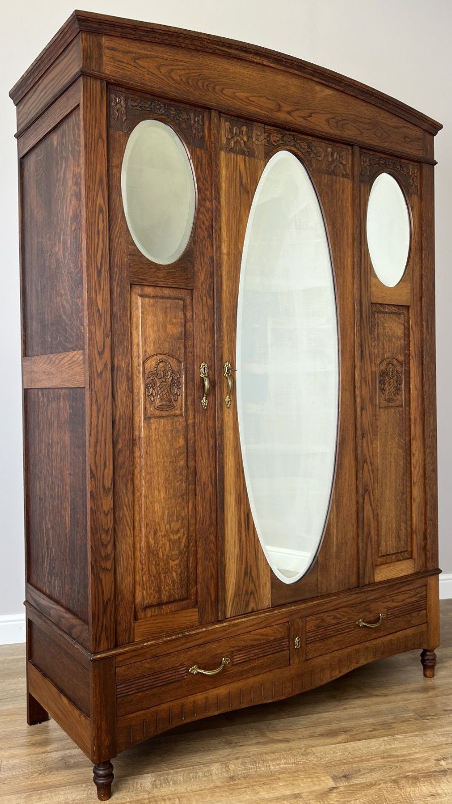 Wardrobe Antique French Oak Two Door Mirrored Carved Armoire Cabinet Lot 6123 photo Furniture