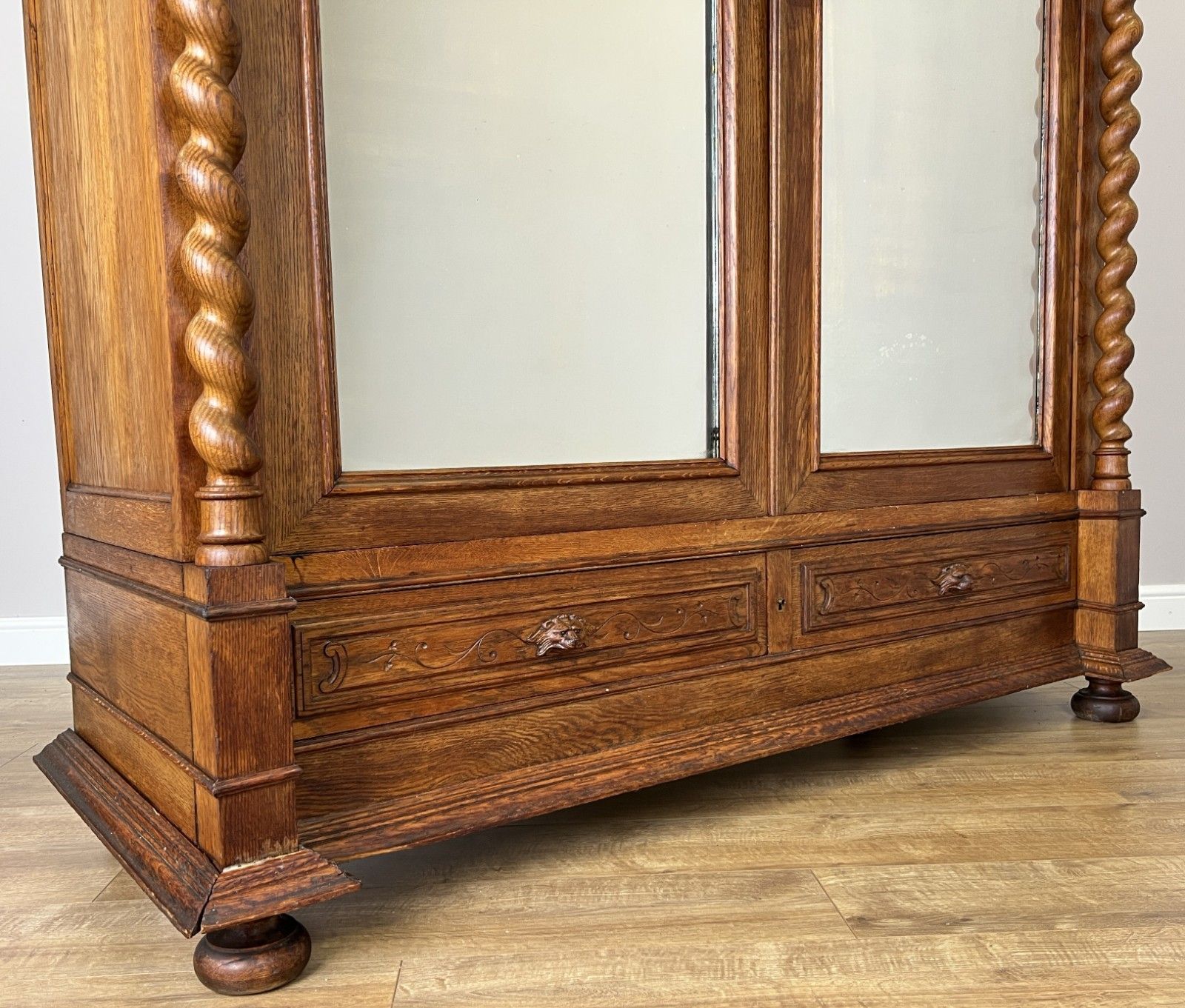 photo furniture Wardrobe Antique French Oak Two Door Mirrored Carved Armoire Cabinet Lot 6124