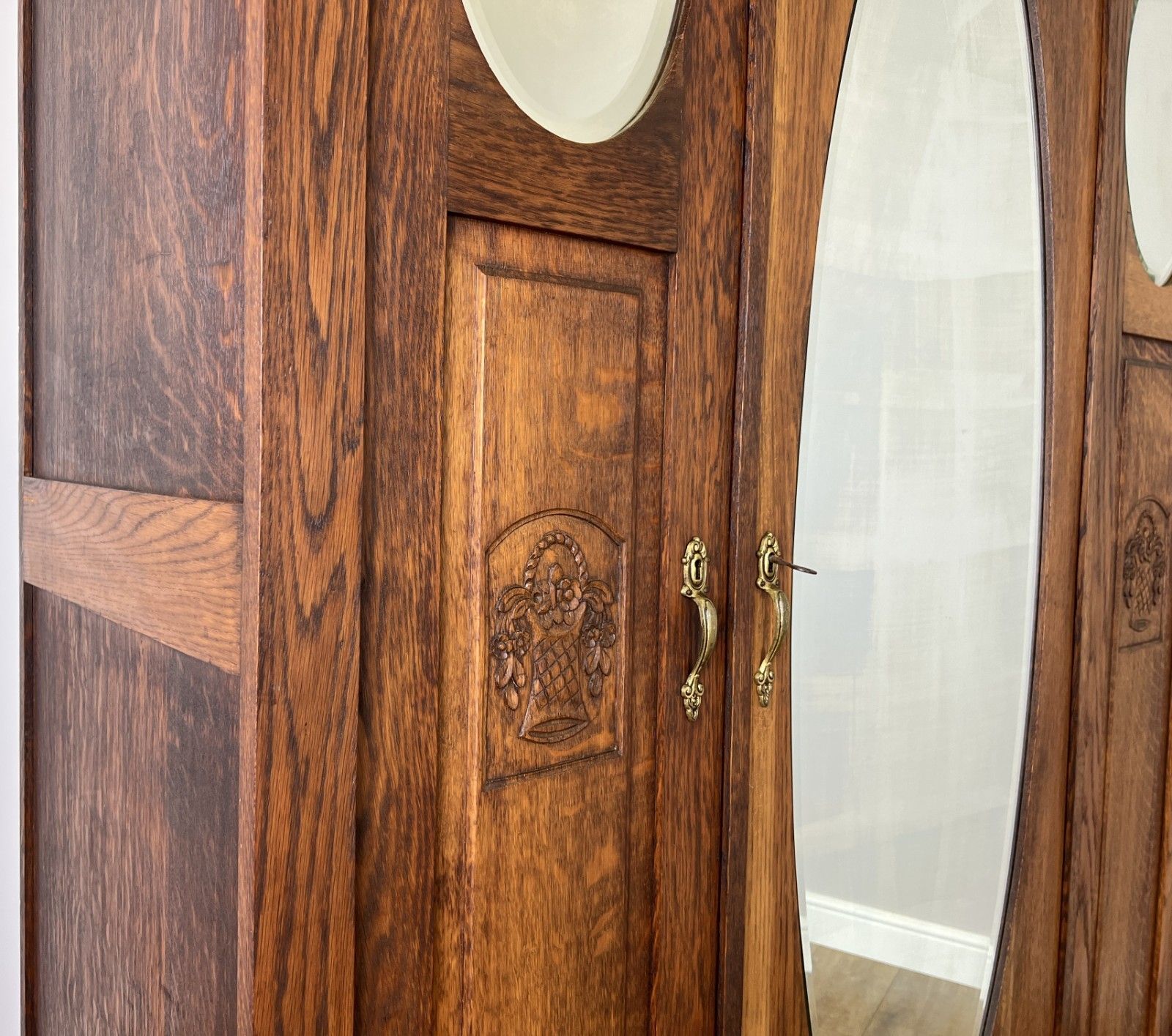 Wardrobe Antique French Oak Two Door Mirrored Carved Armoire Cabinet Lot 6123 photo buy