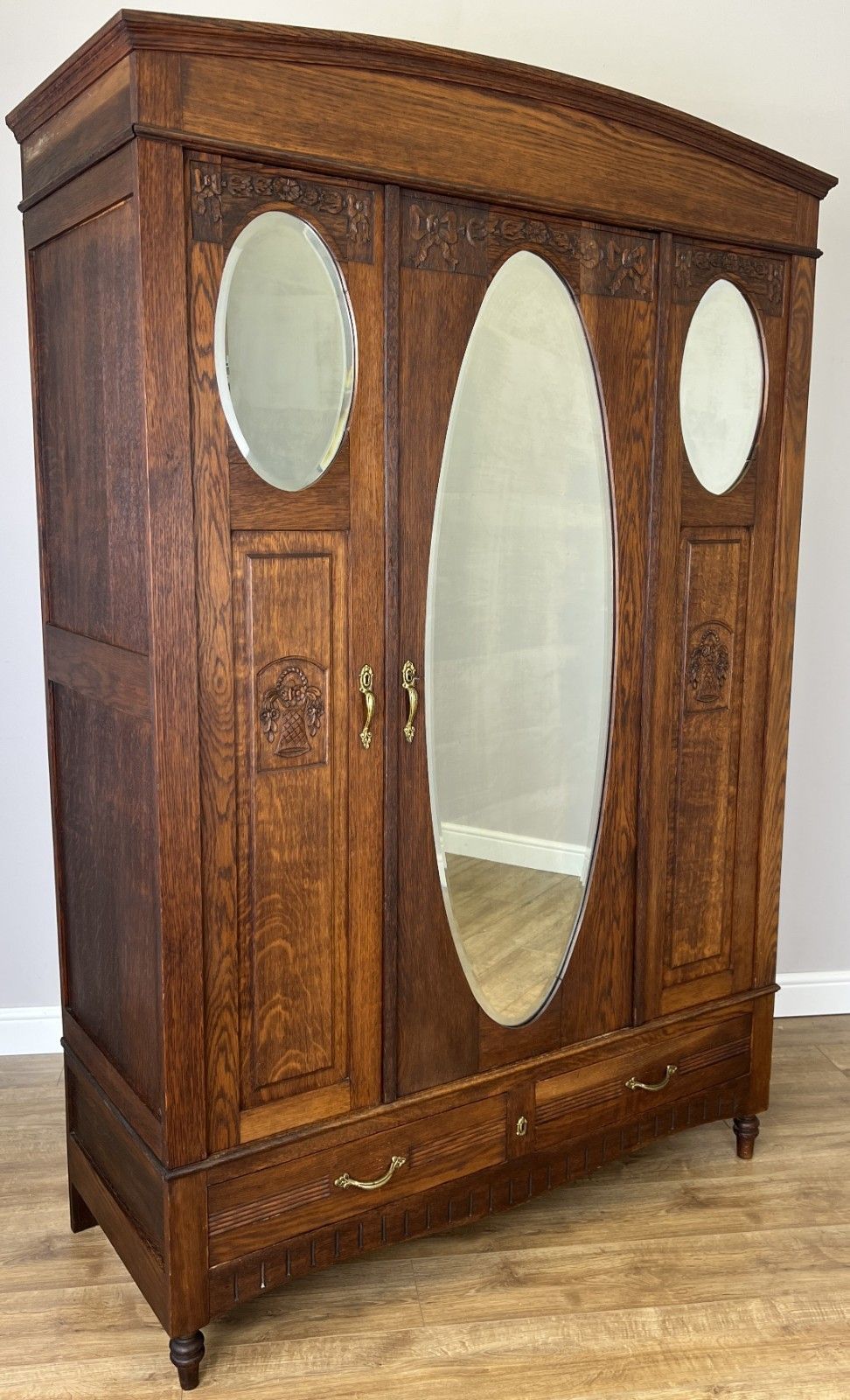 Wardrobe Antique French Oak Two Door Mirrored Carved Armoire Cabinet Lot 6122 photo furniture