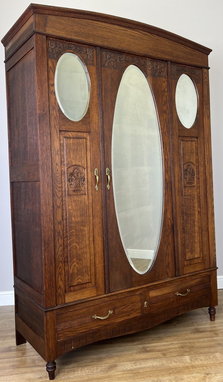 Wardrobe Antique French Oak Two Door Mirrored Carved Armoire Cabinet Lot 6122 photo for sale