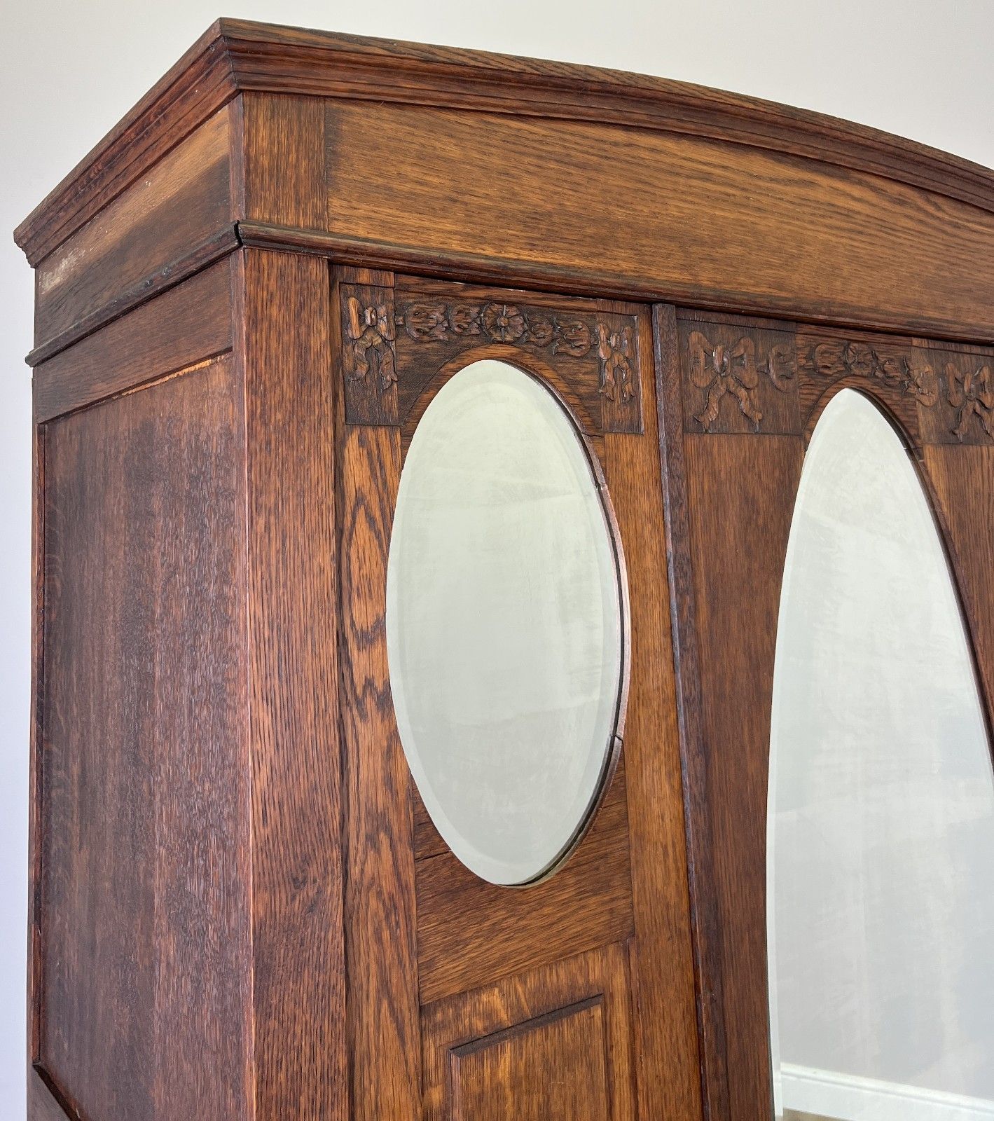 Wardrobe Antique French Oak Two Door Mirrored Carved Armoire Cabinet Lot 6122 photo Furniture
