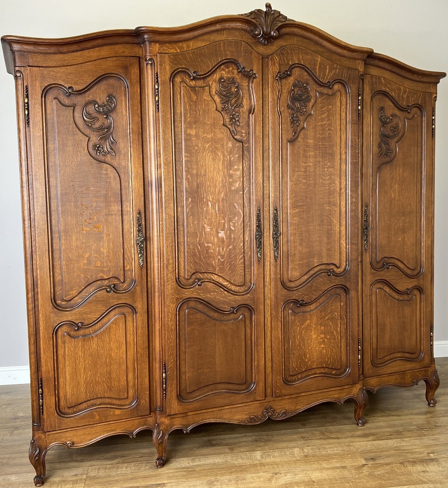 Wardrobe Vintage French Louis XVI Style Four Door Oak Carved Armoire Lot 6126 photo 849.0