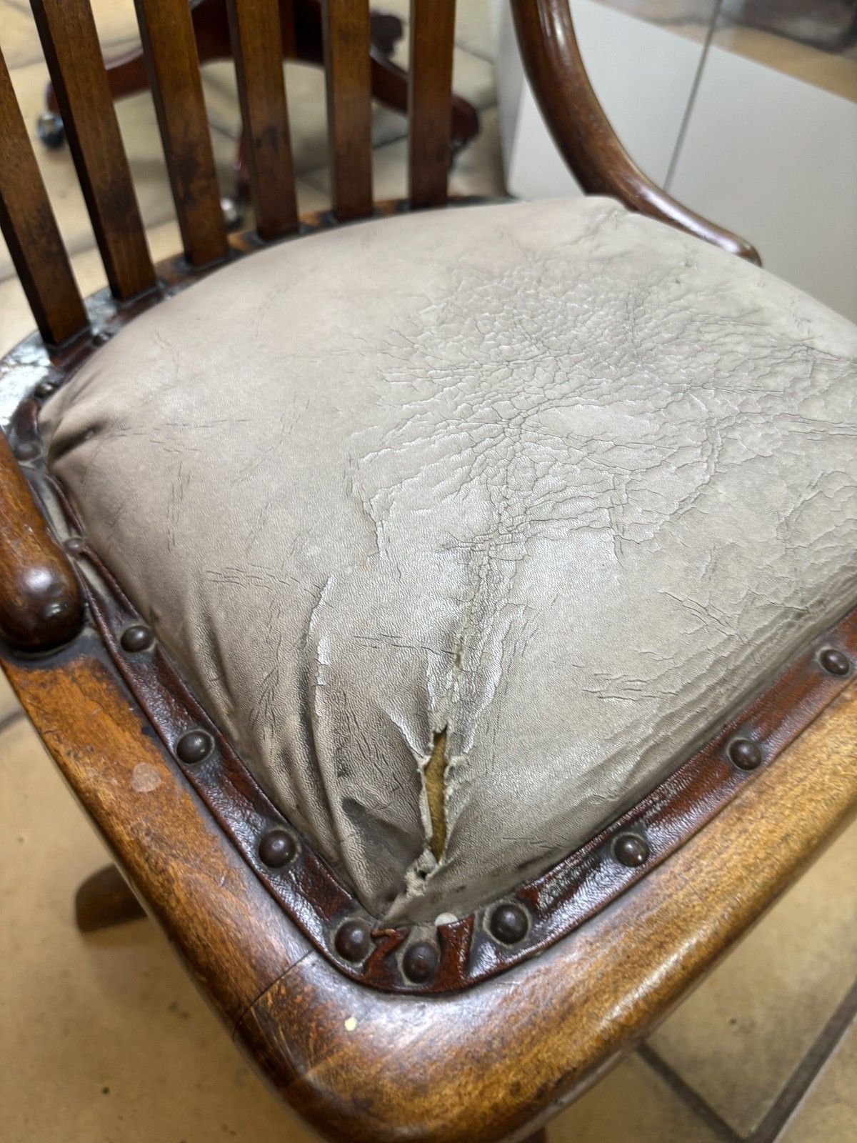 Furniture Antique Edwardian Oak Office Chair As Found photo